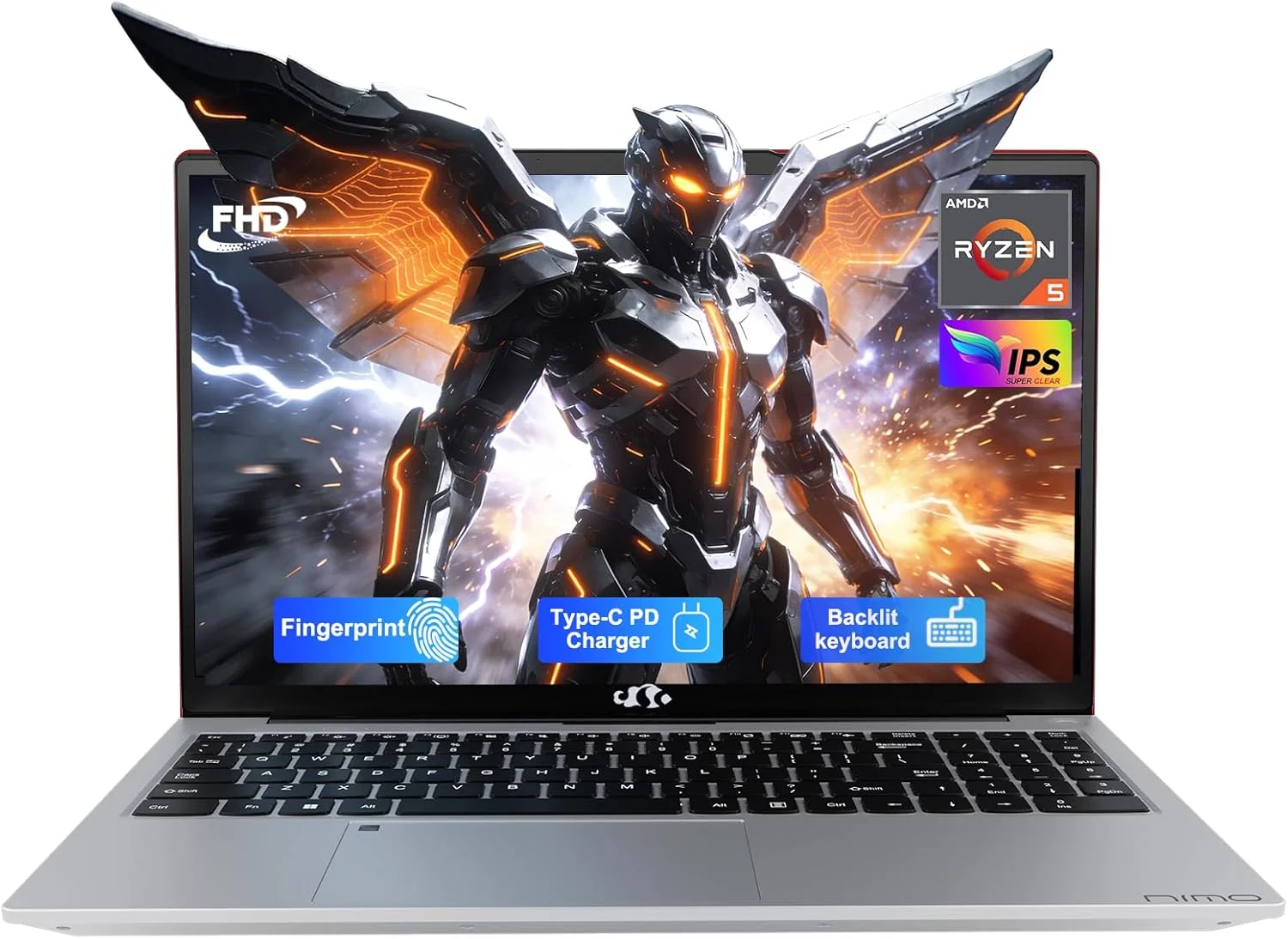 لپ تاپ 15.6 اینچی IPS FHD NIMO، رم 32 گیگابایتی SSD 1 ترابایتی Ryzen 5 (بهتر از i5-1135G7، 4 هسته تا 3.7 گیگاهرتز) کامپیوتر دانشجویی با Type-C 65 واتی، حسگر اثر انگشت، کیبورد با نور پس زمینه، BT5.2، برای خانه