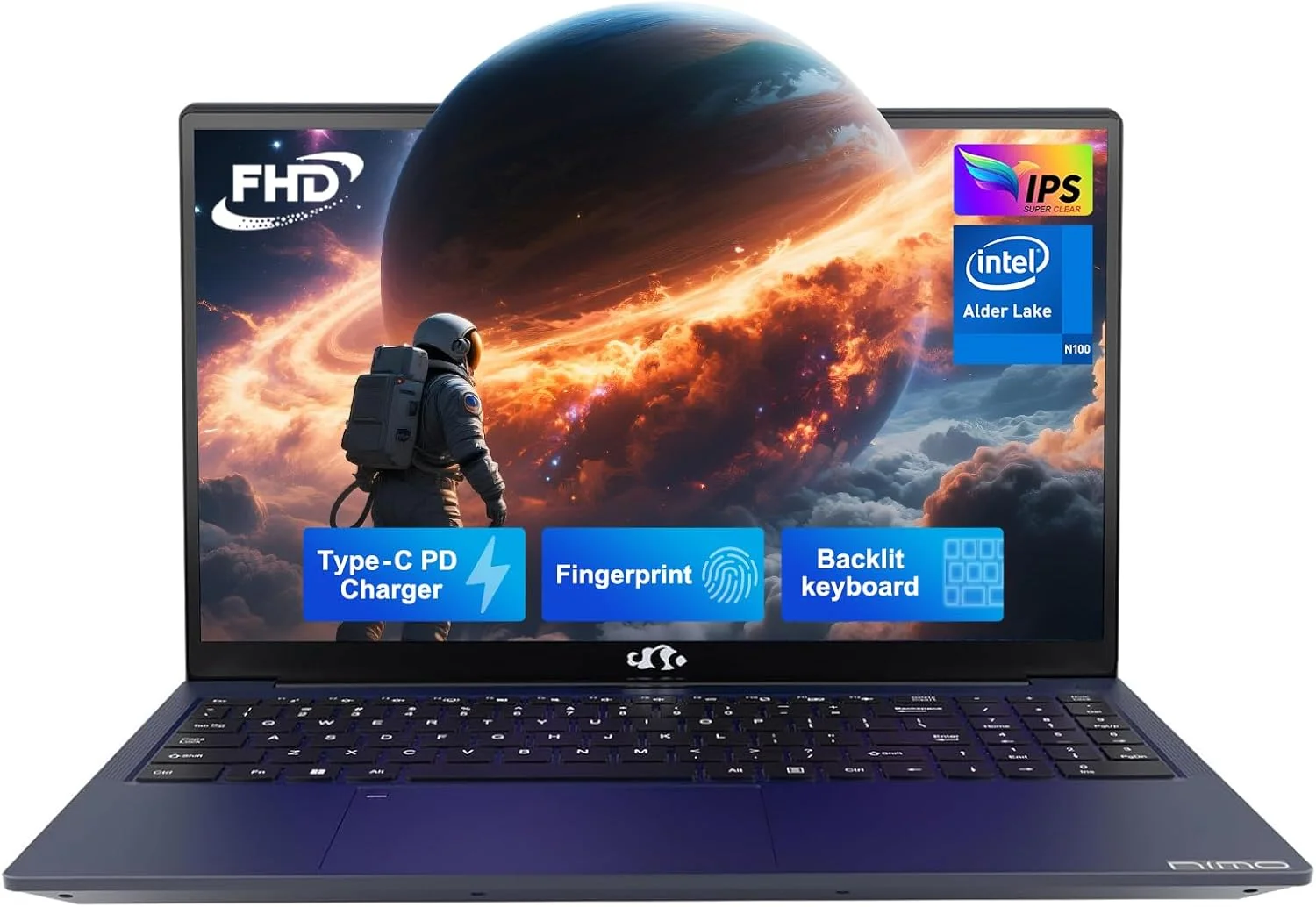 لپ تاپ 15.6 اینچی IPS FHD NIMO، پردازنده Pentium Quad Core N100، رم 16 گیگابایتی، SSD 512 گیگابایتی (بهتر از i3-1115G4، تا 3.4 گیگاهرتز)، دارای کیبورد با نور پس زمینه، حسگر اثر انگشت، شارژر Type-C، WiFi 6 BT5.2، مناسب برای دانش آموزان، دانشجویان و استفاده خانگی
