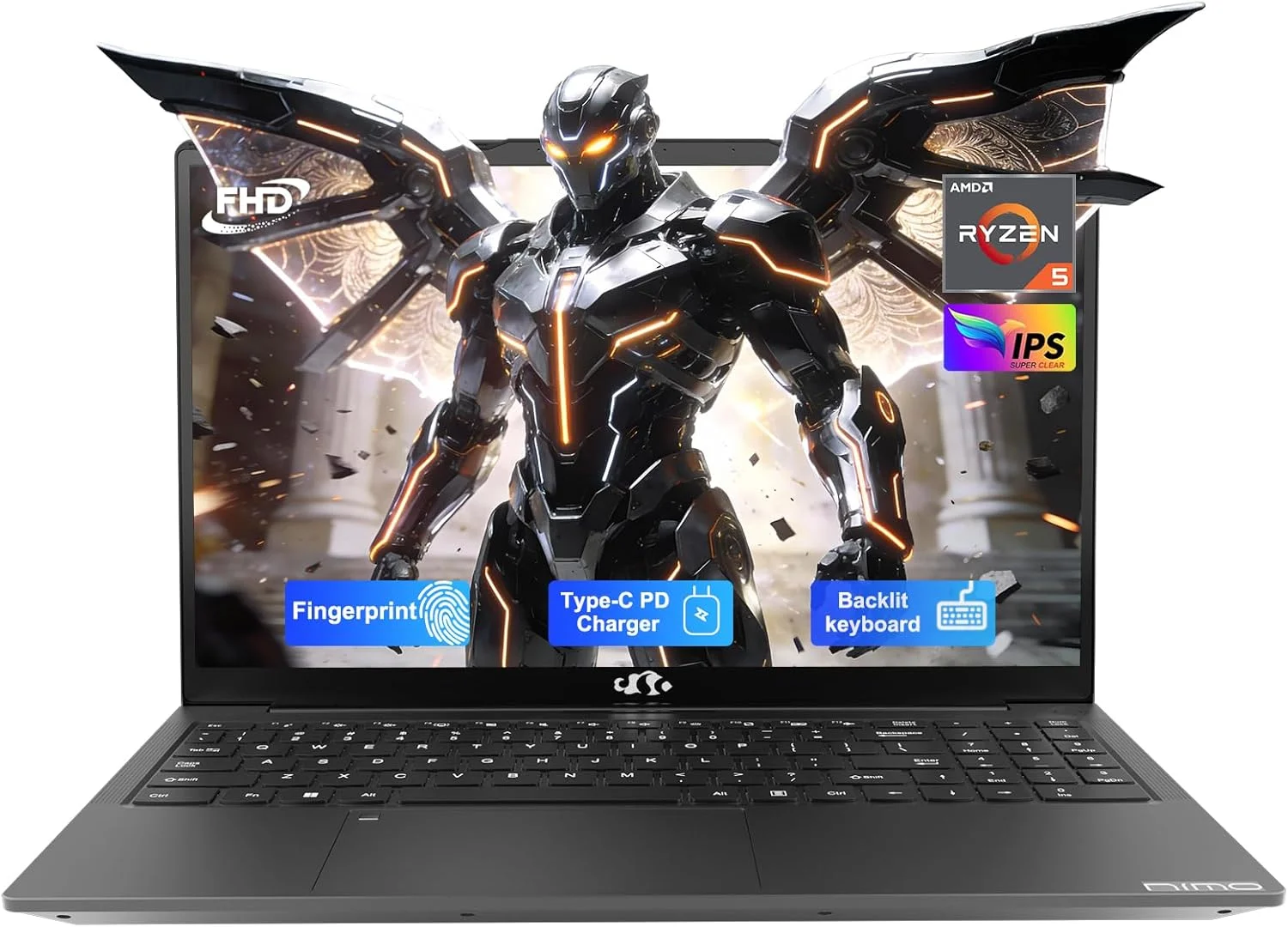 لپ تاپ 15.6 اینچی IPS FHD NIMO، رم 32 گیگابایتی، SSD 1 ترابایتی Ryzen 5 (بهتر از i5-1135G7، 4 هسته تا 3.7 گیگاهرتز) کامپیوتر دانشجویی با Type-C 65 واتی، حسگر اثر انگشت، صفحه کلید با نور پس زمینه، BT5.2، مناسب برای منزل