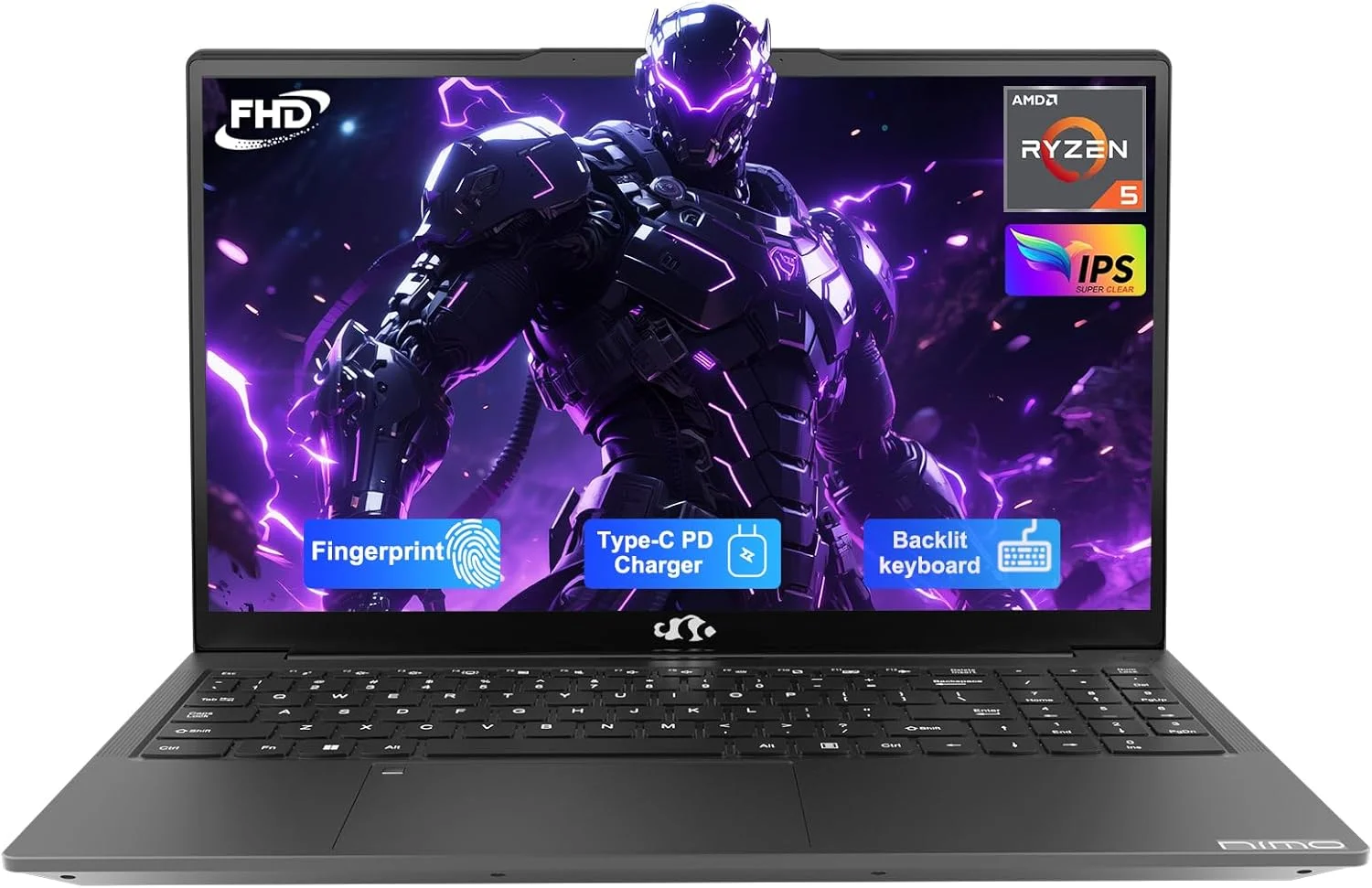 لپ تاپ 15.6 اینچی IPS FHD NIMO، رم 32 گیگابایتی، SSD 1 ترابایتی Ryzen 5 (بهتر از i5-1135G7، 4 هسته تا 3.7 گیگاهرتز) کامپیوتر دانشجویی با Type-C 65 واتی، حسگر اثر انگشت، صفحه کلید با نور پس زمینه، BT5.2، مناسب برای خانه