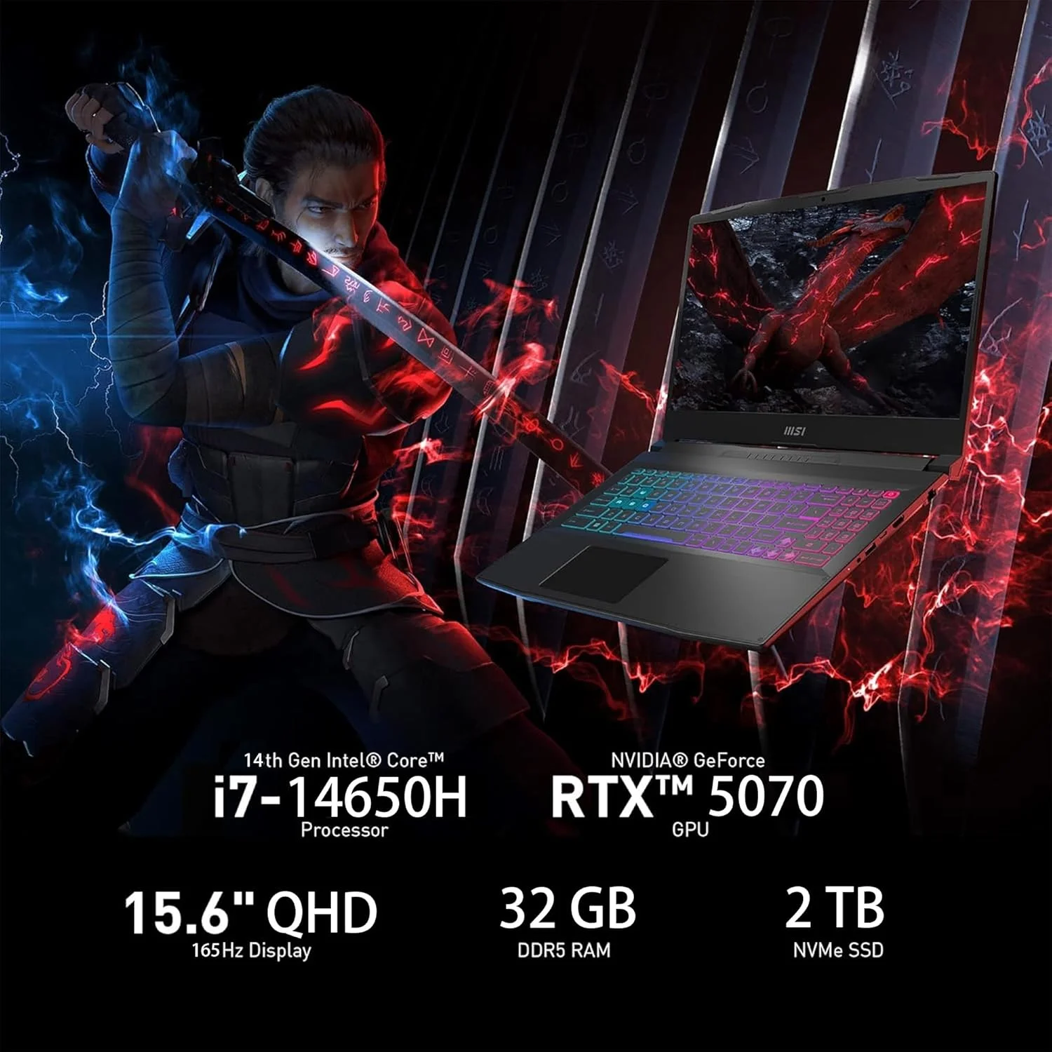 لپ تاپ گیمینگ ام اس آی Katana 15، صفحه نمایش 15.6 اینچی FHD IPS، AMD Ryzen 9 8945HS(>i9-13900H, 5.2 GHz), RTX 4070، آماده هوش مصنوعی و واقعیت مجازی، Copilot+ PC، کیبورد با نور پس زمینه، ویندوز 11 هوم، مشکی (ویندوز 11 پرو، 32 گیگابایت DDR5 | 2 ترابایت SSD) - تصویر 2 لپ تاپ گیمینگ ام اس آی Katana 15، صفحه نمایش 15.6 اینچی FHD IPS، AMD Ryzen 9 8945HS(>i9-13900H, 5.2 GHz), RTX 4070، آماده هوش مصنوعی و واقعیت مجازی، Copilot+ PC، کیبورد با نور پس زمینه، ویندوز 11 هوم، مشکی (ویندوز 11 پرو، 32 گیگابایت DDR5 | 2 ترابایت SSD) - تصویر 2