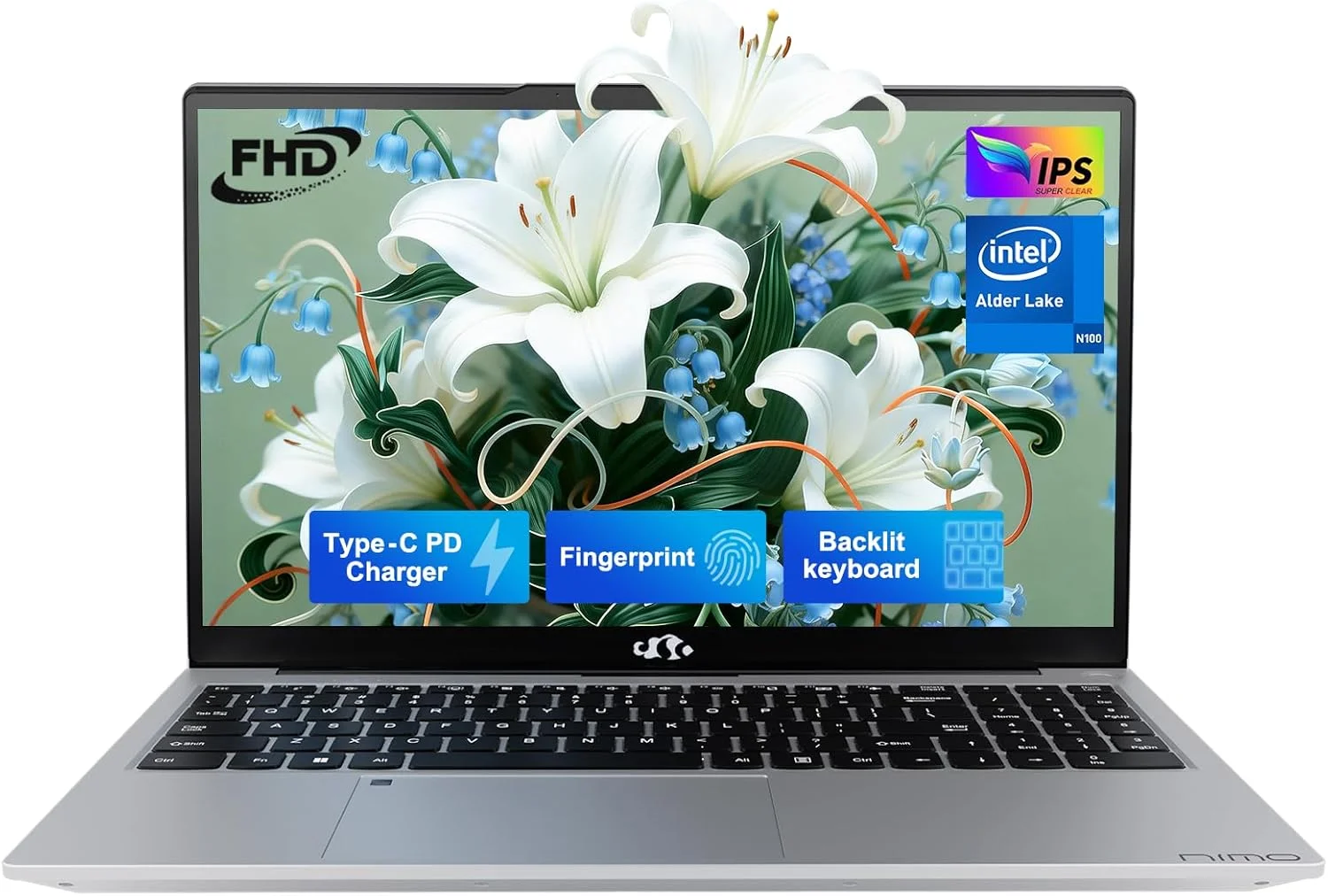 NIMO 15.6" IPS FHD Laptop, Pentium Quad Core N100 16GB RAM 1TB SSD (Beat i3-1115G4, Up to 3.4GHz) Computer with Backlit Keyboard Fingerprint Type-C Charger WiFi 6 BT5.2, for Student and Home