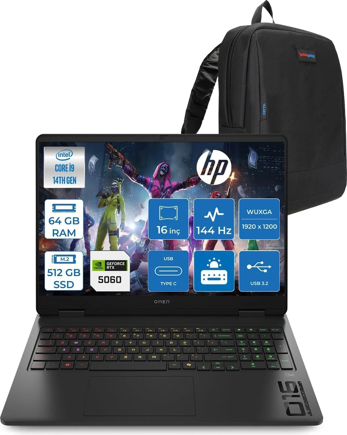 لپ تاپ قابل حمل اچ پی اومن 16-AM0033NT اینتل Core I9 14900HX با 64 گیگابایت رم Ddr5، 512 گیگابایت SSD، کارت گرافیک RTX5060 با 8 گیگابایت حافظه Gddr7، سیستم عامل Freedos، صفحه نمایش 16 اینچی Wuxga (1920X1200) با نرخ تازه سازی 144 هرتز و روشنایی 300NITS IPS به همراه کیف زتا لپ تاپ قابل حمل اچ پی اومن 16-AM0033NT اینتل Core I9 14900HX با 64 گیگابایت رم Ddr5، 512 گیگابایت SSD، کارت گرافیک RTX5060 با 8 گیگابایت حافظه Gddr7، سیستم عامل Freedos، صفحه نمایش 16 اینچی Wuxga (1920X1200) با نرخ تازه سازی 144 هرتز و روشنایی 300NITS IPS به همراه کیف زتا