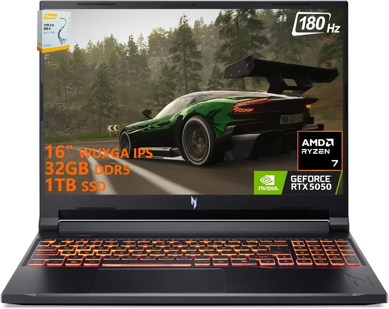 لپ تاپ گیمینگ ایسر Nitro V 16 AI | صفحه نمایش 16 اینچی WUXGA IPS 180Hz | AMD 8 هسته ای Ryzen 7 260 | 32 گیگابایت DDR5 1 ترابایت SSD | GeForce RTX 5050 8GB DLSS4 (تا 440 AI Tops) | کیبورد با نور پس زمینه Windows 11 به همراه لوازم جانبی DLCA