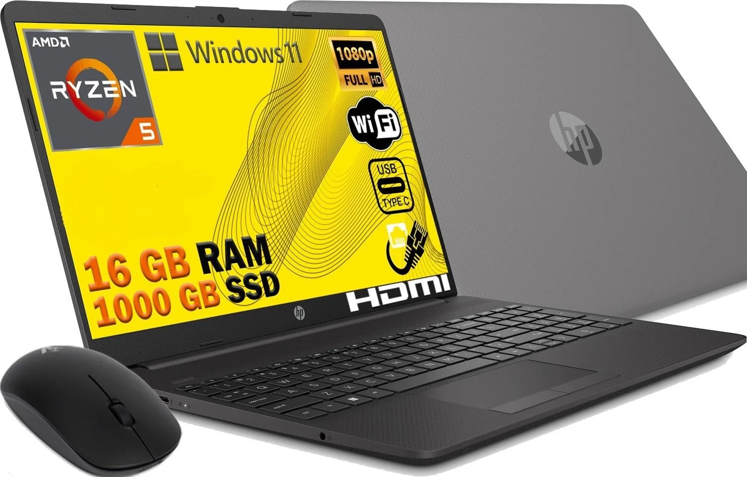 لپ تاپ HP Ryzen 5 5500U مدل 2024، 6 هسته ای 4 گیگاهرتز، SSD 1000 گیگابایت، IPS Full HD 15.6 اینچ، DDR4 16 گیگابایت، Wi-Fi، 3 پورت USB، وب کم HD، ویندوز 11 پرو، صفحه کلید QWERTY ایتالیایی، ماوس رایگان لپ تاپ HP Ryzen 5 5500U مدل 2024، 6 هسته ای 4 گیگاهرتز، SSD 1000 گیگابایت، IPS Full HD 15.6 اینچ، DDR4 16 گیگابایت، Wi-Fi، 3 پورت USB، وب کم HD، ویندوز 11 پرو، صفحه کلید QWERTY ایتالیایی، ماوس رایگان