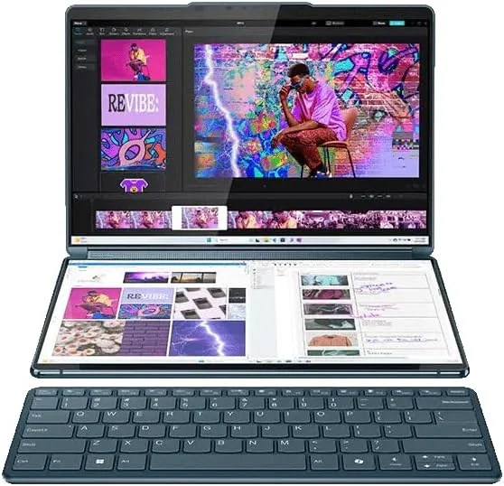 لپ تاپ لنوو یوگا بوک 9 14IAH10 AI PC – نسل دوم پردازنده Intel Core Ultra 7-255H با دو نمایشگر لمسی 14 اینچی 2.8K OLED، حافظه SSD 1 ترابایتی، رم 32 گیگابایتی، گرافیک Intel Arc 140T و ویندوز 11 نسخه Home با صفحه کلید انگلیسی - رنگ آبی اقیانوسی