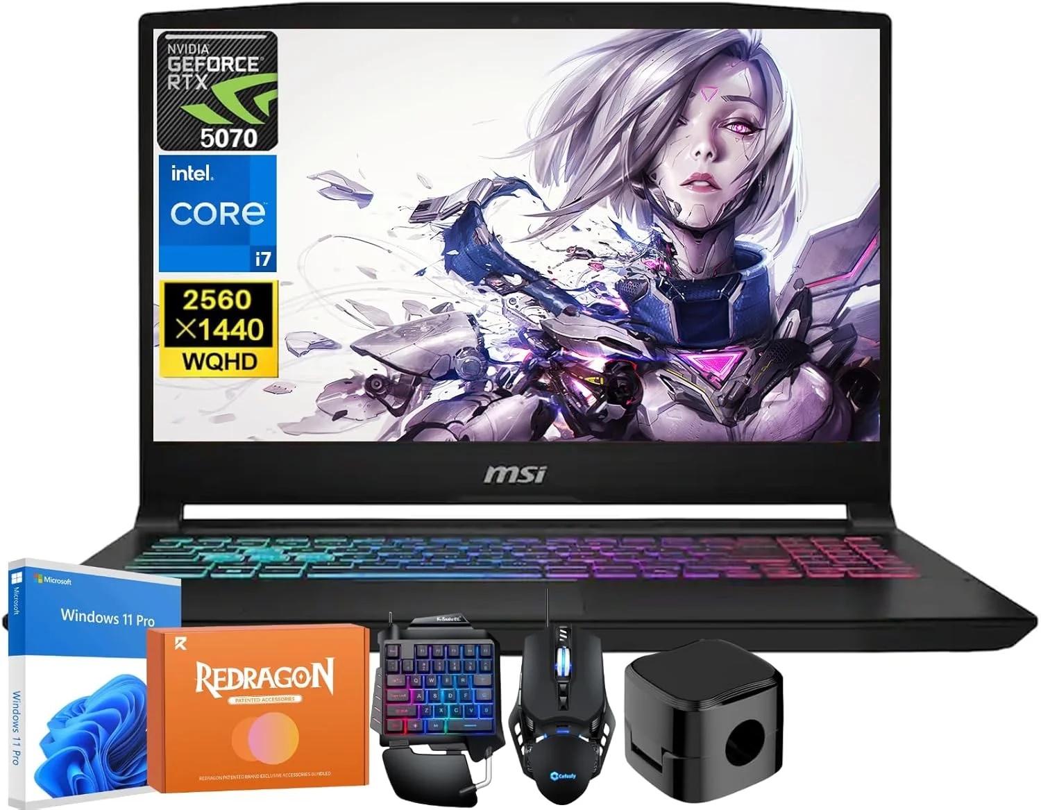 MSI Katana 15HX، NVIDIA GeForce RTX 5070 با 8 گیگابایت حافظه GDDR7، نسل 14 پردازنده Intel Core i7-14650HX، صفحه نمایش 15.6 اینچی 165 هرتز QHD (2560 x 1440)، 16 گیگابایت رم DDR5، 1 ترابایت SSD، RGB