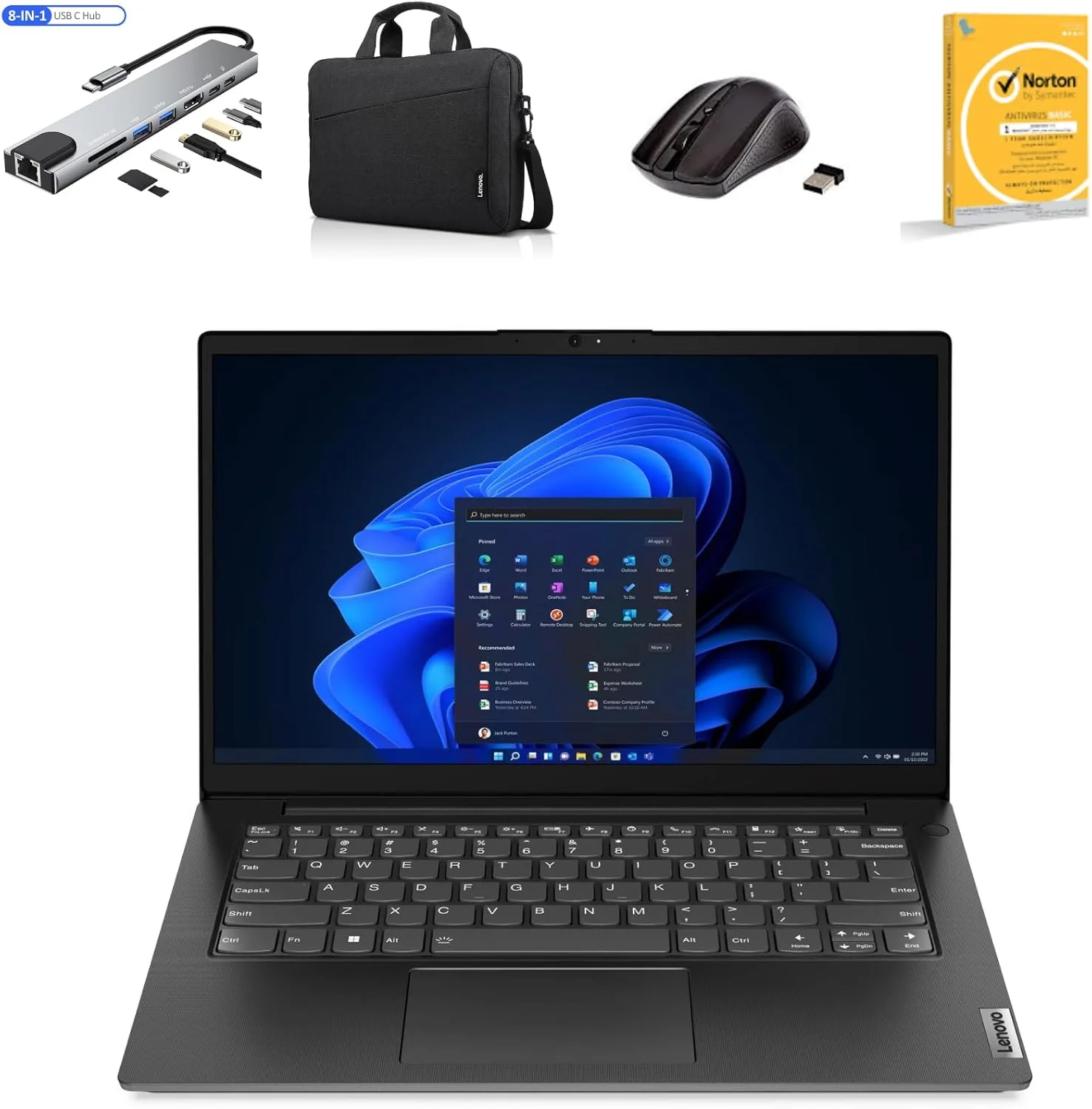 لپ تاپ LENOVO V14 G4 IRU، صفحه نمایش 14 اینچی FHD، پردازنده Intel Core i5-13420H 2.4GHz، رم 16 گیگابایتی DDR4، حافظه اس اس دی 1 ترابایتی NVMe، گرافیک Intel UHD، ویندوز 11، به همراه کیف لپ تاپ، هاب USB Type-C هشت در یک، ماوس بی سیم، آنتی ویروس