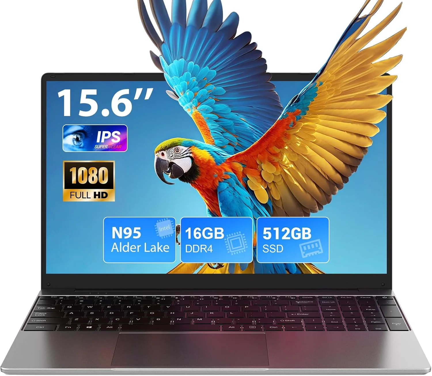 نوت‌بوک 15.6 اینچی با 16 گیگابایت رم DDR4 و 512 گیگابایت SSD، ویندوز 11، پردازنده چهارهسته‌ای Celeron N95، لپ‌تاپ 1920x1080 IPS FHD با WiFi 5، Mini HDMI، USB-3.0، به همراه ماوس