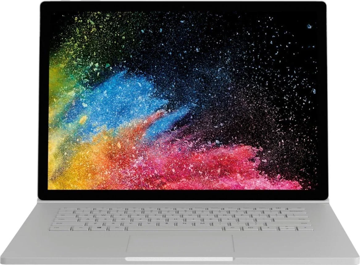 لپ تاپ Surface Book 2 (بازسازی شده) پردازنده i7 نسل هشتم، رم 16 گیگابایت، حافظه 512 گیگابایت SSD، گرافیک 2 گیگابایت Gtx 1050، صفحه لمسی 13.5 اینچی، کیبورد جداشدنی، نقره ای