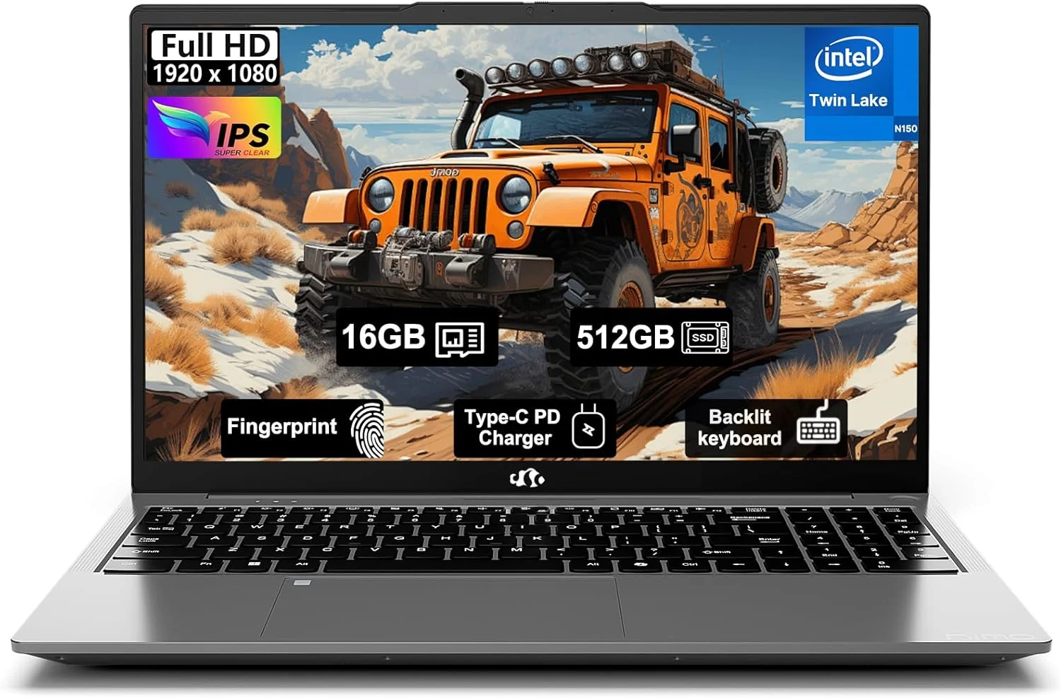 لپ‌تاپ دانشجویی 15.6 اینچی NIMO، نسل سیزدهم اینتل N150، رم 16 گیگابایت، حافظه SSD 512 گیگابایت (بهتر از i3-1115G4، تا 3.6 گیگاهرتز)، کیبورد با نور پس‌زمینه، حسگر اثر انگشت، کامپیوتر FHD، وای‌فای 6، بلوتوث 5.2، شارژر 65 واتی Type-C