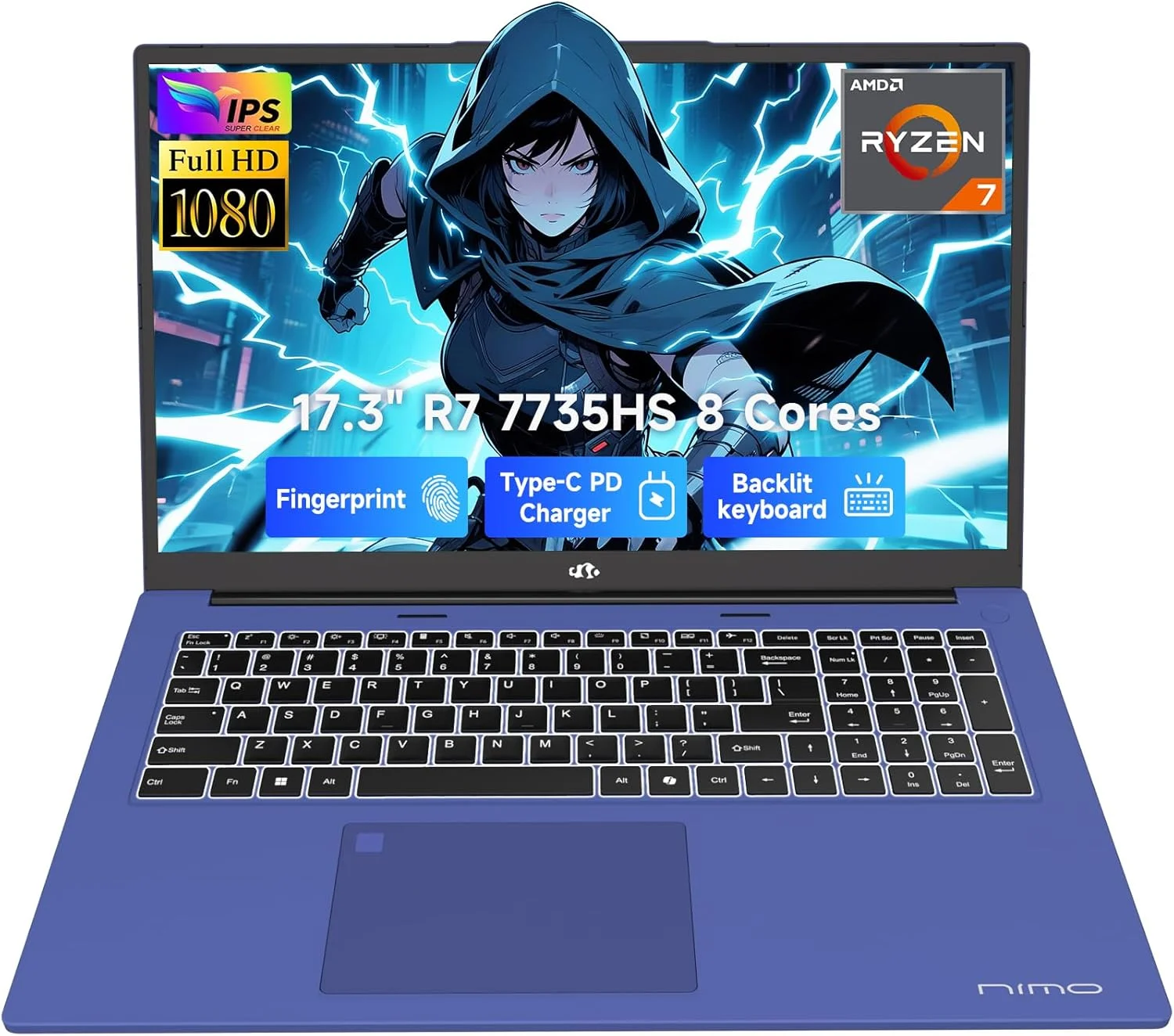 لپ تاپ گیمینگ NIMO، صفحه نمایش 17.3 اینچی IPS FHD 1080P، رم 32 گیگابایتی DDR5، حافظه SSD 1 ترابایتی (تا 5.2 گیگاهرتز)، پردازنده گرافیکی Radeon 780M، کامپیوتر هوش مصنوعی، کیبورد با نور پس زمینه Type-C 100 ویندوز 11