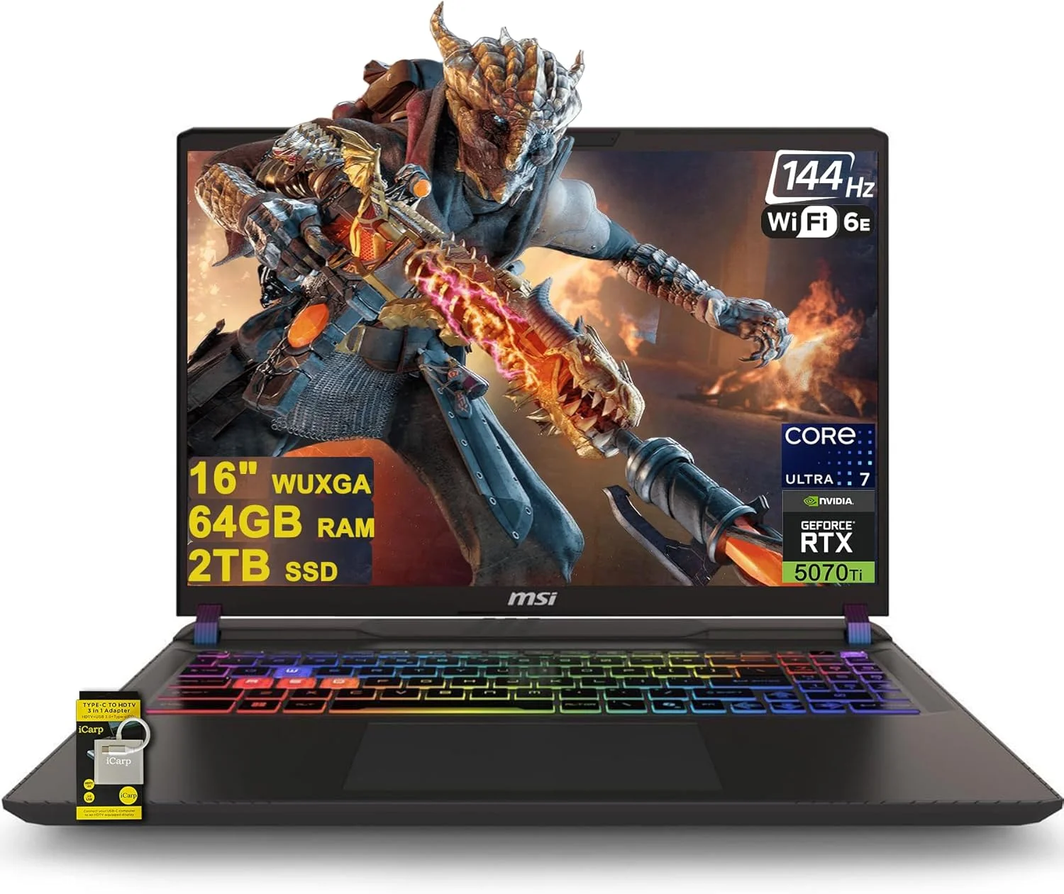 لپ تاپ گیمینگ MSI Vector 16 HX AI با صفحه نمایش 16 اینچی WUXGA IPS 144Hz، پردازنده 20 هسته ای Intel Ultra 7 255HX (بهتر از i9-14900HX)، رم 64 گیگابایت، حافظه SSD 2 ترابایت، کارت گرافیک GeForce RTX 5070 Ti، نور پس زمینه RGB، تاندربولت 5، وای فای 6E، ویندوز 11 و ICP Hub با Copilot AI PC