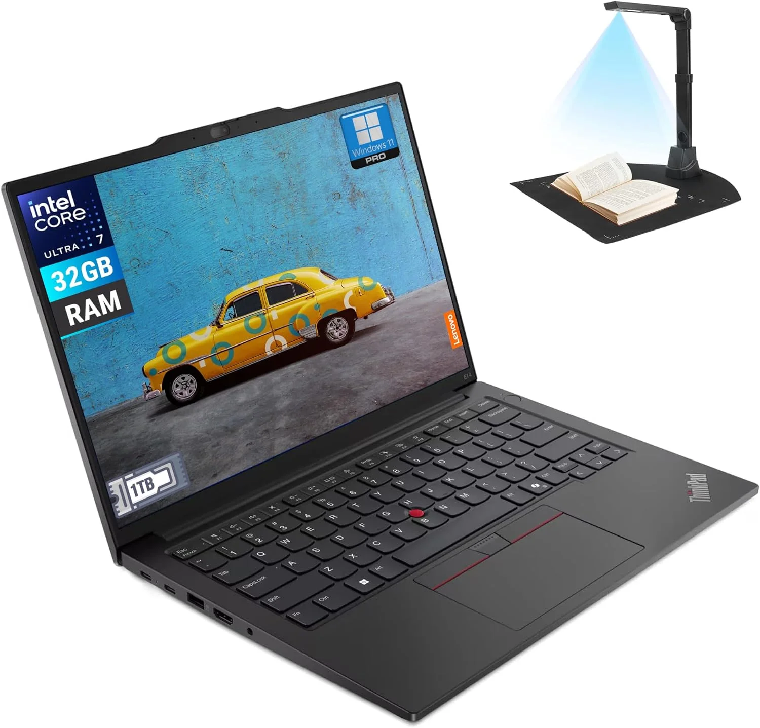 لپ تاپ تجاری 14 اینچی لنوو ThinkPad E14 Gen 6 – پردازنده Intel Core Ultra 7-155U، رم 32 گیگابایتی DDR5، حافظه SSD 1 ترابایتی، ویندوز 11 پرو | شامل اسکنر اسناد قابل حمل First Wave (ارتقا یافته)