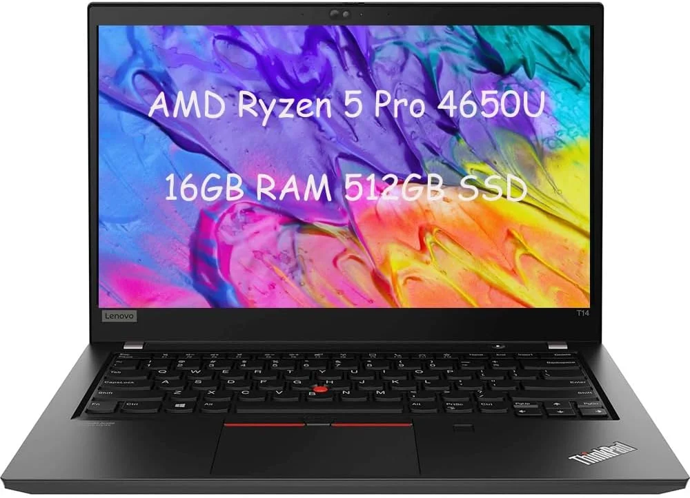 لپ تاپ تجاری 14 اینچی FHD لنوو Thinkpad T14 (نسل 1)، AMD Ryzen 5 Pro 4650U 2.1 گیگاهرتز، 16 گیگابایت DDR4، 512 گیگابایت NVMe SSD، وب کم، ویندوز 11 (بازسازی شده)