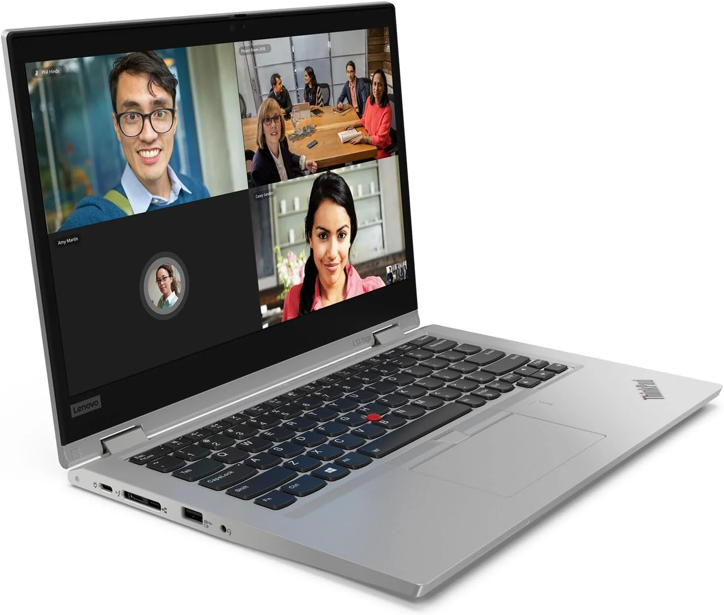 لپ تاپ 2 در 1 لنوو ThinkPad L13 Yoga (بازسازی شده) صفحه نمایش لمسی 13.3 اینچی FHD IPS، پردازنده Coire i5-10210u، رم 8 گیگابایتی، حافظه SSD 256 گیگابایتی، اثر انگشت USB-C، قلم، ویندوز 11 پرو نقره ای
