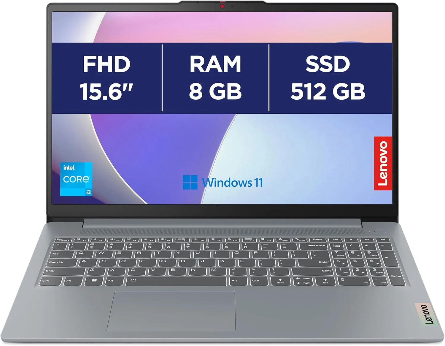 لپ تاپ لنوو IdeaPad Slim 3 15IRU8، صفحه نمایش 15.6 اینچی FHD، پردازنده Intel Core i3-1315u 1.6GHz، رم 8GB DDR5، حافظه 512GB NVMe SSD، گرافیک Intel UHD، ویندوز 11، به همراه کیف لپ تاپ، هاب 8 در 1 USB Type-C، ماوس بی سیم، آنتی ویروس