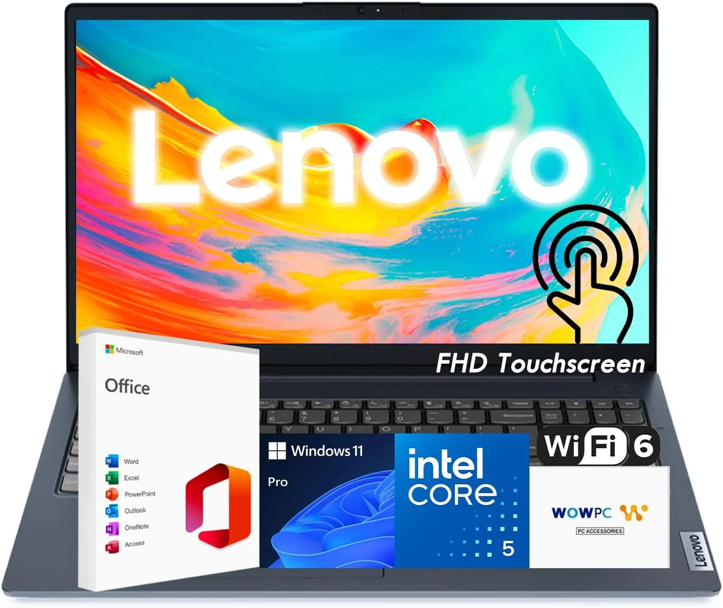 لپ تاپ تجاری لنوو IdeaPad، صفحه نمایش لمسی 15.6 اینچی FHD، پردازنده 10 هسته ای اینتل i5 نسل سیزدهم (تا 4.6 گیگاهرتز)، 16 گیگابایت رم، 1 ترابایت SSD، آماده برای Copilot AI، Wi-Fi 6، ویندوز 11 پرو به همراه Microsoft Office، USB بازیابی WOWPC