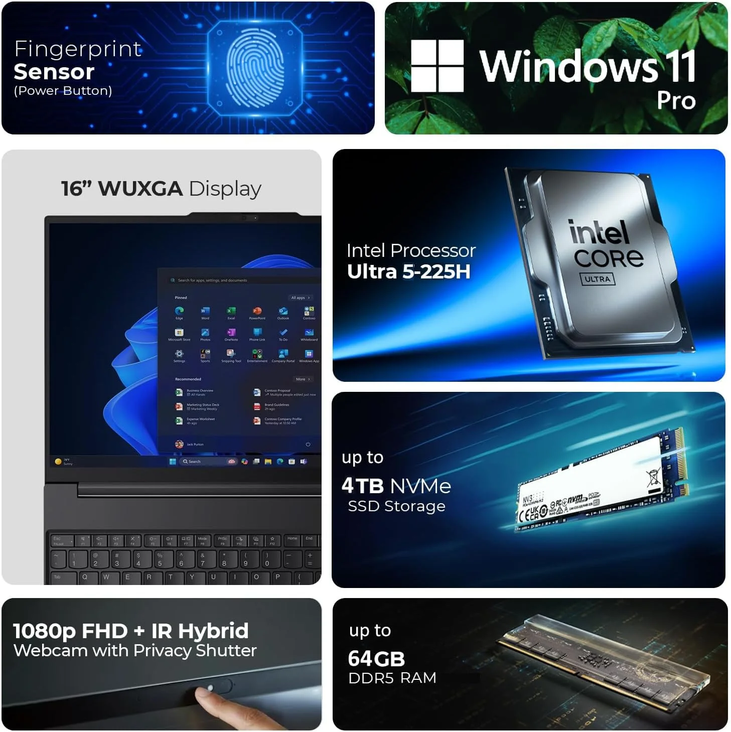 لپ تاپ تجاری لنوو ThinkPad E16 Gen 3 با صفحه نمایش 16 اینچی FHD+، پردازنده 14 هسته ای اینتل Ultra 5 225H، رم 16 گیگابایتی DDR5، حافظه اس اس دی 512 گیگابایتی PCIe، وای فای 6E، بلوتوث 5.3، کیبورد با نور پس زمینه، حسگر اثر انگشت، و ویندوز 11 پرو