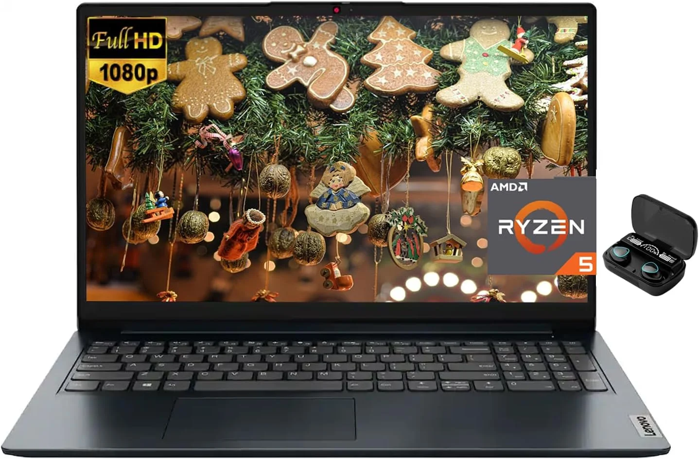 لپ تاپ 15.6 اینچی لنوو IdeaPad، صفحه نمایش FHD (1920x1080) TN 220nits ضد تابش نور، AMD Ryzen 5 7520U، رم 8 گیگابایتی LPDDR5، اس اس دی 512 گیگابایتی، گرافیک AMD Radeon 610M، ویندوز 11 هوم، آبی تیره، هدفون های بی سیم EAT