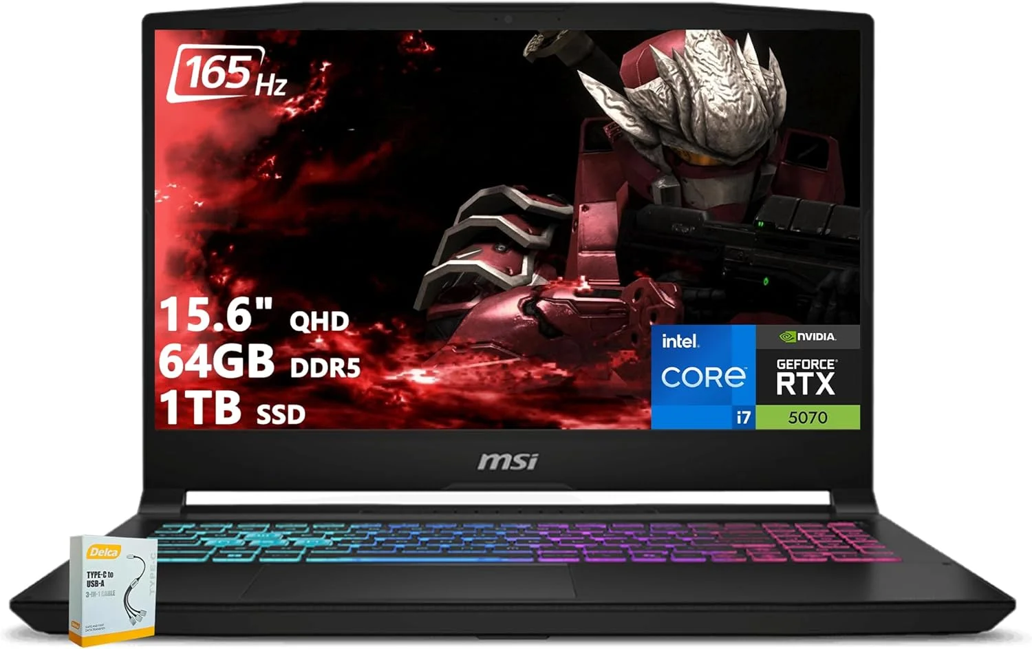 لپ تاپ گیمینگ ام اس آی Katana 15 HX | صفحه نمایش 15.6 اینچ QHD 165Hz 100% DCI-P3 | پردازنده Intel Core i7-14650HX (>i9-12900H) | رم 64GB DDR5 حافظه 1TB SSD | کارت گرافیک GeForce RTX 5070 (تا 798 AI Tops) | کیبورد RGB ویندوز 11 به همراه لوازم جانبی DLCA