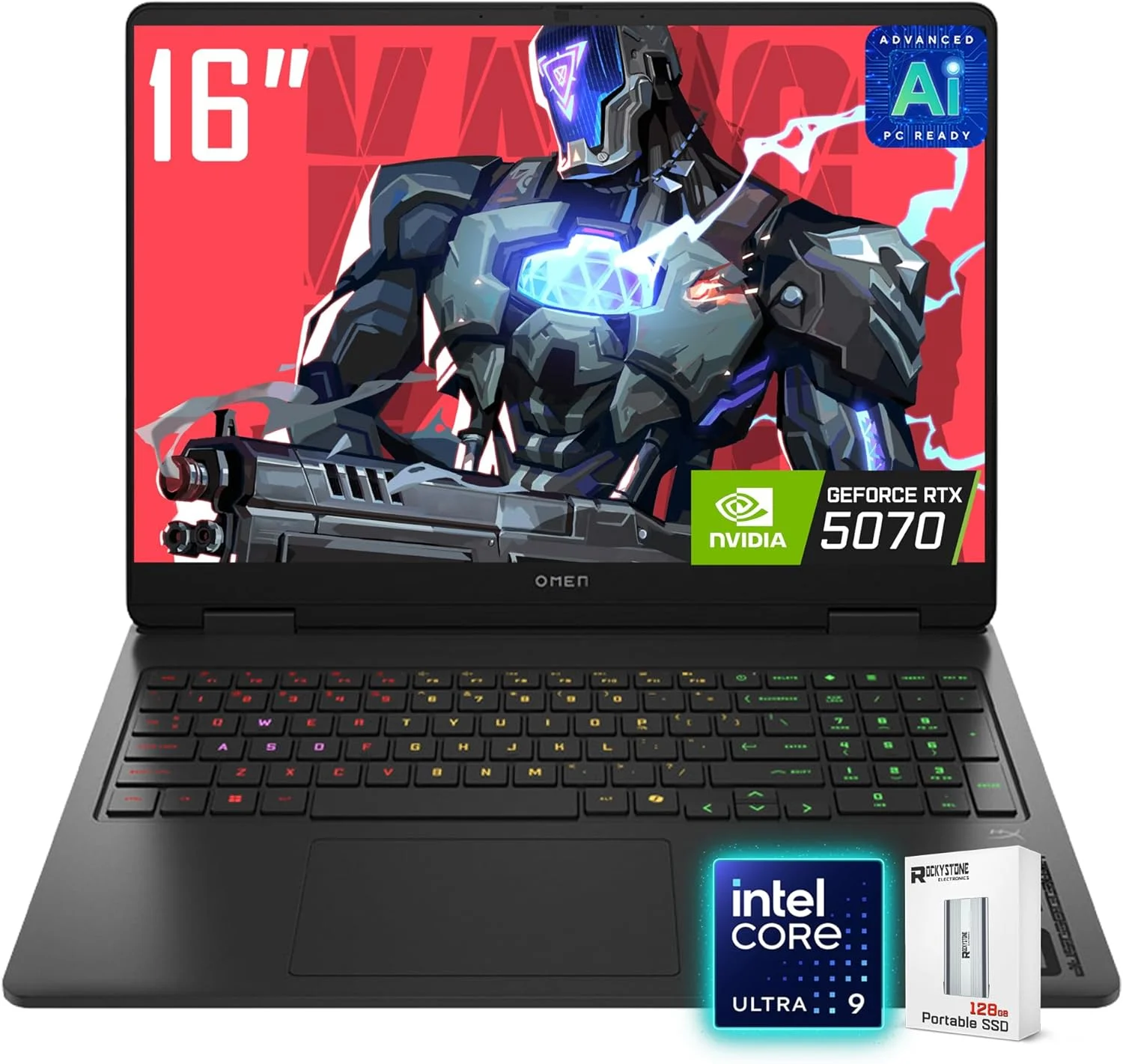 لپ تاپ گیمینگ باریک HP OMEN 16، نمایشگر 16 اینچی 144 هرتز 2K، پردازنده Intel Core Ultra 9 285H (>i9 14900)، NVIDIA GeForce RTX 5070، آماده هوش مصنوعی VR، صفحه کلید با نور پس زمینه RGB، مشکی، Windows 11 Home (رم 16 گیگابایتی DDR5 | SSD 1 ترابایتی)