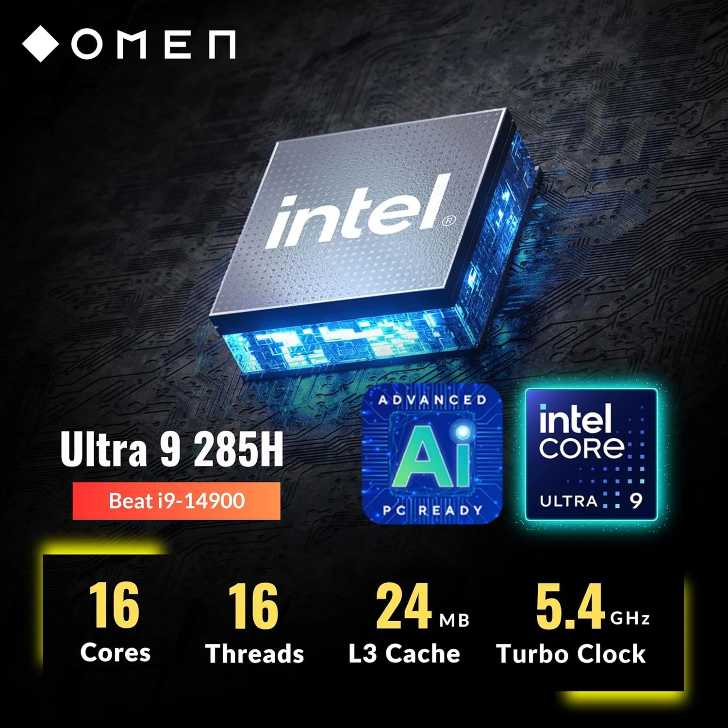 لپ تاپ گیمینگ باریک HP OMEN 16، نمایشگر 16 اینچی 144 هرتز 2K، پردازنده Intel Core Ultra 9 285H (>i9 14900)، NVIDIA GeForce RTX 5070، آماده هوش مصنوعی VR، صفحه کلید با نور پس زمینه RGB، مشکی، Windows 11 Home (رم 16 گیگابایتی DDR5 | SSD 1 ترابایتی) - تصویر 3