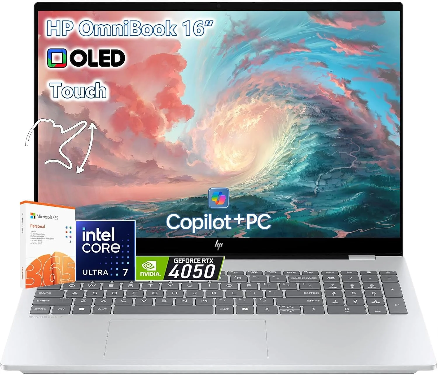 لپ تاپ لمسی HP OmniBook 7 - صفحه نمایش 16 اینچی OLED 120 هرتز - پردازنده Intel Ultra 7 255H برتر از AMD Ryzen 9 8945H - RTX 4050 - ویندوز 11 پرو آفیس 365 - رم 32 گیگابایتی - SSD 1 ترابایتی - مناسب برای کسب و کار و دانشجویی - Computadora Portátil Copilot