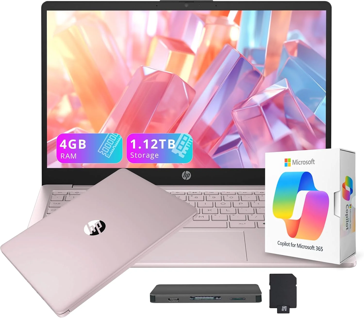 لپ تاپ پرچمدار 14 اینچی HD دانشجویی و تجاری HP با هوش مصنوعی کمک خلبان، نسل سیزدهم اینتل 4 هسته ای، 4 گیگابایت رم، 1.12 ترابایت حافظه (128 گیگابایت UFS + 1 ترابایت داک استیشن)، آفیس 365 یک ساله، وای فای 6، ویندوز 11 S، صورتی آرام