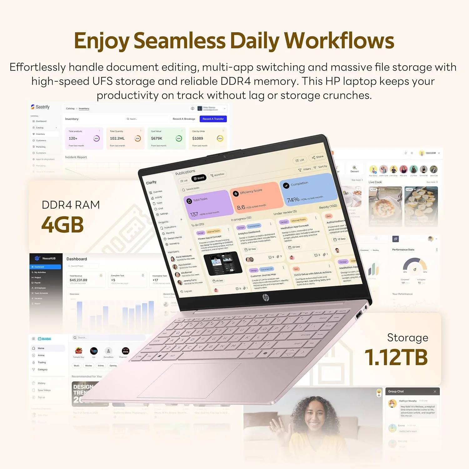لپ تاپ پرچمدار 14 اینچی HD دانشجویی و تجاری HP با هوش مصنوعی کمک خلبان، نسل سیزدهم اینتل 4 هسته ای، 4 گیگابایت رم، 1.12 ترابایت حافظه (128 گیگابایت UFS + 1 ترابایت داک استیشن)، آفیس 365 یک ساله، وای فای 6، ویندوز 11 S، صورتی آرام - تصویر 3