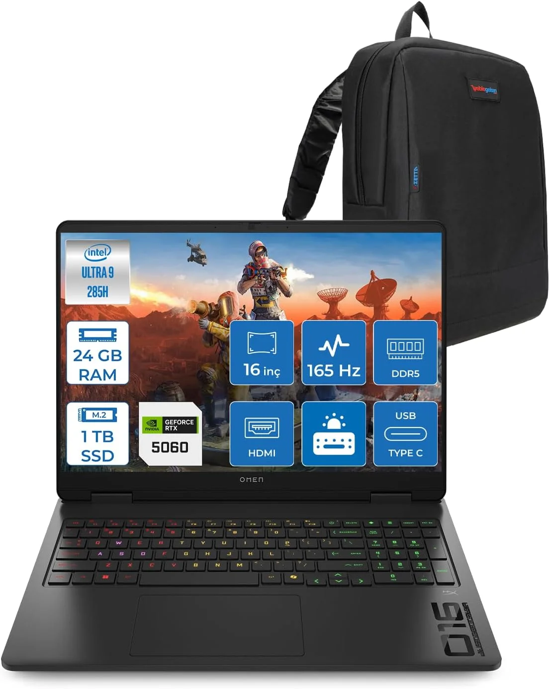 کامپیوتر قابل حمل HP OMEN Slim 16-AM000NT Intel Core Ultra 9 285H با 24 گیگابایت رم DDR5، 1 ترابایت SSD، کارت گرافیک RTX5060 با 8 گیگابایت حافظه GDDR7، صفحه نمایش 16 اینچی WUXGA (1920x1200) با نرخ نوسازی 165 هرتز، روشنایی 400 نیت، زمان پاسخگویی 3 میلی‌ثانیه، پنل IPS و FreeDos مدل BQ3Z2EAF08 به همراه کیف Zetta