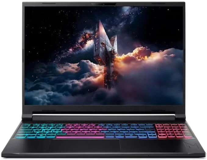 لپ تاپ گیمینگ باریک ایسر نیترو V16S با پردازنده نسل چهاردهم اینتل Core 9-270H با 14 هسته تا 5.8 گیگاهرتز / 16 گیگابایت رم DDR5 / 1 ترابایت SSD / 8 گیگابایت NVIDIA® GeForce® RTX 5070 / صفحه نمایش 16 اینچی WQXGA IPS 180 هرتز / W11 / WiFi-6 / کیبورد RGB / مشکی