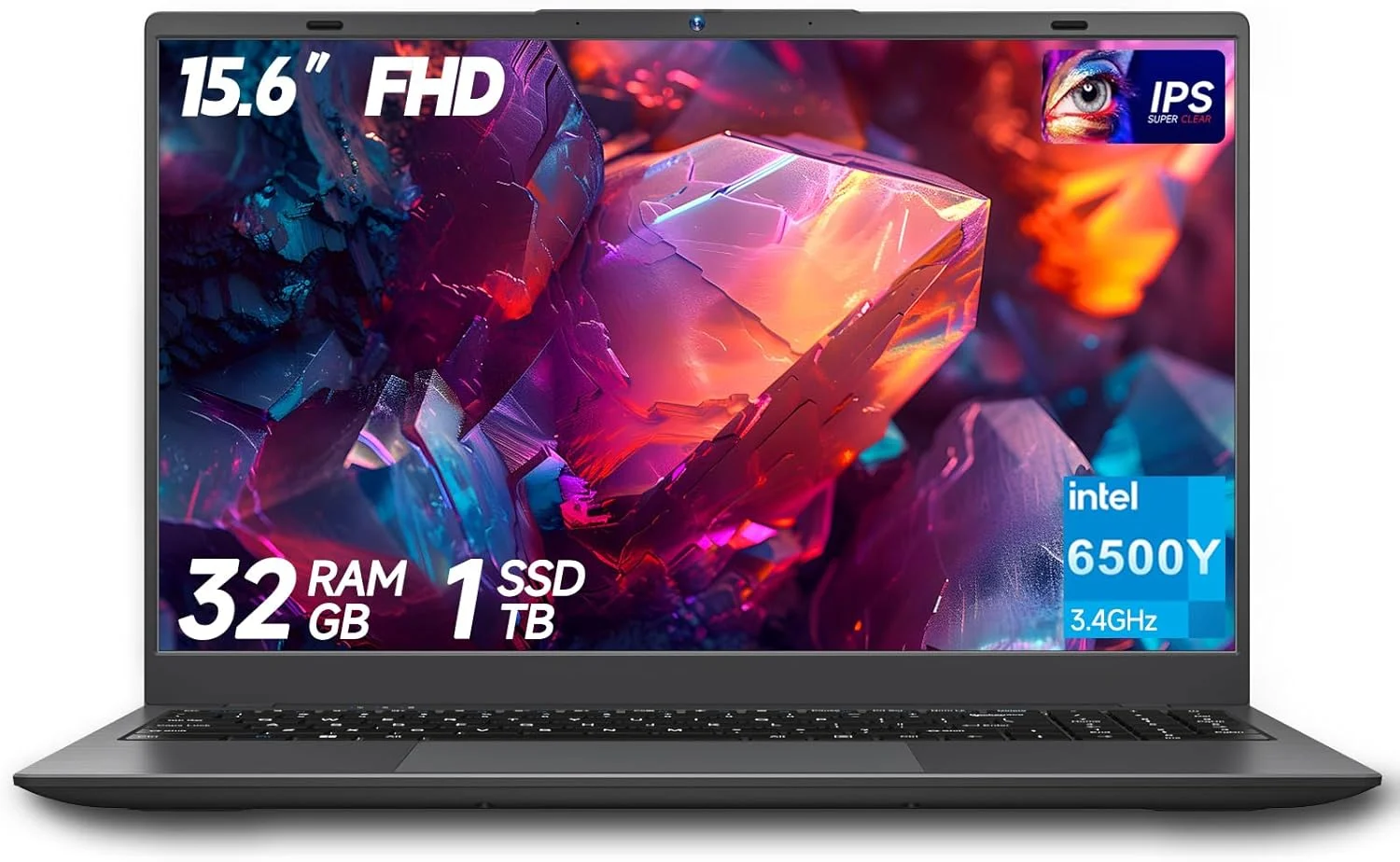لپ تاپ 15.6 اینچی با 32 گیگابایت رم و 1 ترابایت SSD، طلایی 6500Y (تا 3.4 گیگاهرتز)، صفحه نمایش 1080P FHD IPS، Type-C، HDMI، USB3.2، WiFi، بلوتوث، عمر باتری طولانی، لپ تاپ برای تجارت و دانشجو