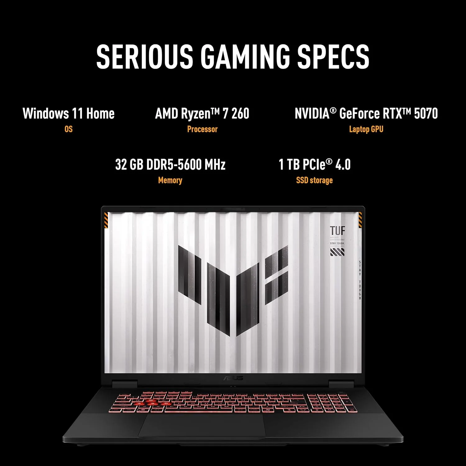 لپ تاپ گیمینگ ایسوس TUF A18 (خاکستری جیگر) + ماوس TUF | AMD Ryzen 7 260، NVIDIA RTX5070 8GB، رم 32GB، SSD 1TB، نمایشگر 18 اینچی 2.5K 240Hz، ویندوز 11 [FA808UP-G1621W] - تصویر 3