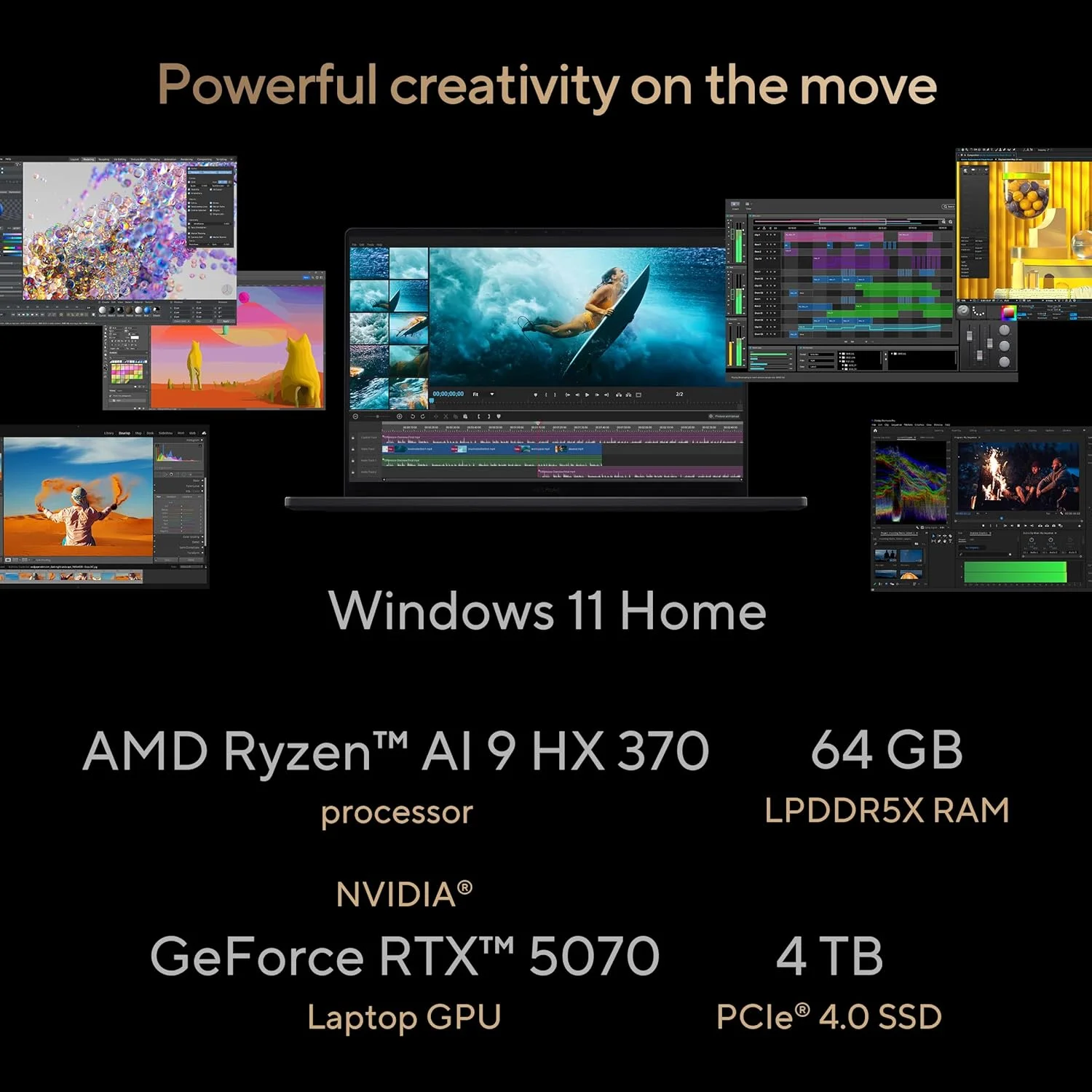 لپ تاپ ایسوس ProArt P16 (مشکی نانو) | AMD Ryzen AI 9 HX 370، NVIDIA RTX5070 8GB، رم 64GB، SSD 2TB، نمایشگر 16 اینچی 4K OLED، Win11 [H7606WP-ME025W] - تصویر 3