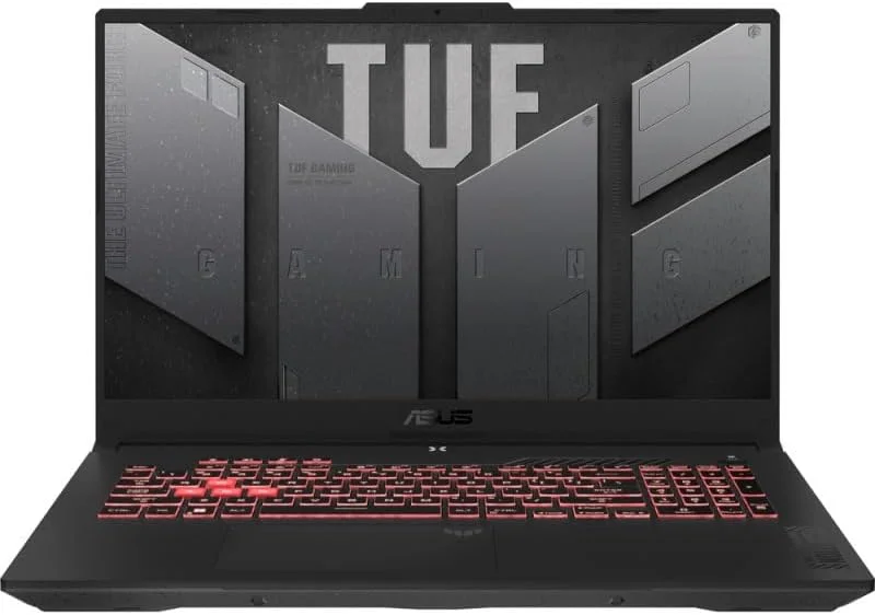 لپ تاپ ایسوس TUF Gaming A17، صفحه نمایش 17.3 اینچی FHD 144 هرتز IPS، AMD Ryzen 7 7445HS، رم 16 گیگابایتی DDR5، SSD 512 گیگابایتی، NVIDIA GeForce RTX 4050 6GB، کیبورد با نور پس زمینه، ویندوز 11، خاکستری مکانیکی