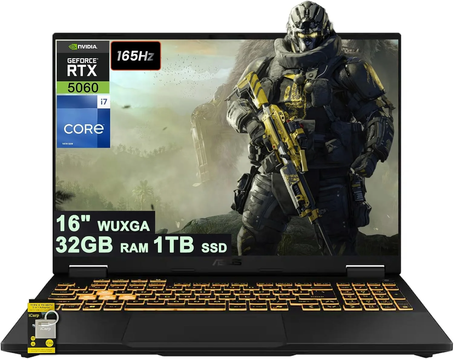 لپ تاپ گیمینگ ایسوس TUF F16، صفحه نمایش 16 اینچی WUXGA IPS 165 هرتز (100% sRGB، GSYNC)، پردازنده 16 هسته ای اینتل i7-14650HX، رم 32 گیگابایت DDR5، حافظه 1 ترابایت SSD، کارت گرافیک GeForce RTX 5060 (تا 572 AI Tops)، نور پس زمینه RGB، تاندربولت، صدای Hi-Res، وای فای 6E، ویندوز 11 ICP Hub