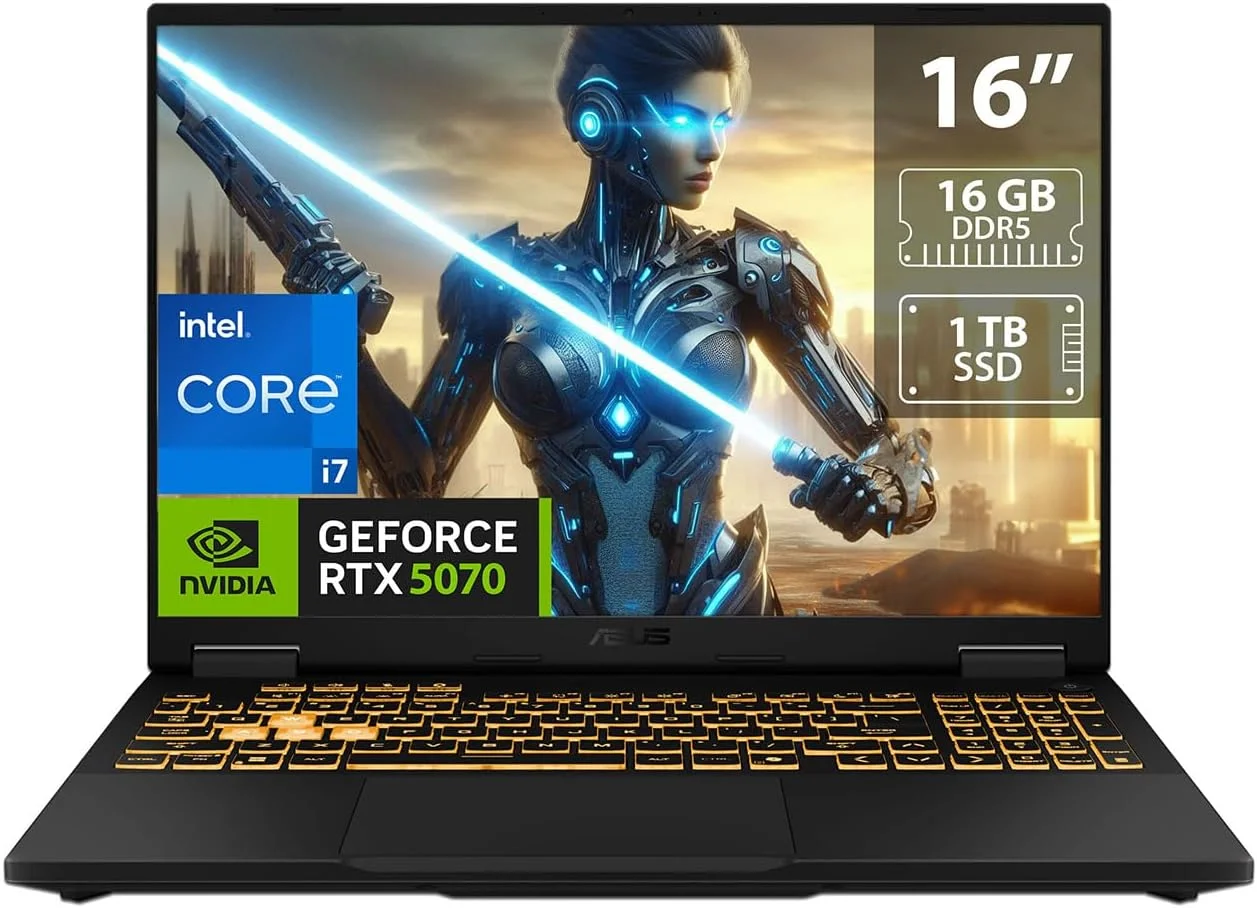 ASUS TUF F16 (2025) Gaming Laptop, 16" FHD+ 165Hz IPS Display, Intel Core i7-14650HX, 16GB DDR5 RAM, 1TB SSD, NVIDIA GeForce RTX 5070 8GB GDDR7, 1-Zone RGB Backlit Keyboard, Eclipse Gray