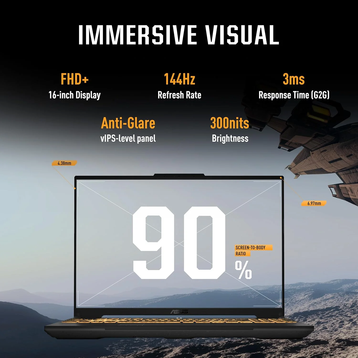 لپ تاپ گیمینگ 16 اینچی ASUS TUF Gaming F16 (FX607VU-RL001W) FHD+ 144Hz – پردازنده Intel Core 5-210H، رم 16 گیگابایتی، SSD 1 ترابایتی، NVIDIA GeForce RTX 3050، خاکستری مکانیکی، Windows 11 Home - تصویر 3 لپ تاپ گیمینگ 16 اینچی ASUS TUF Gaming F16 (FX607VU-RL001W) FHD+ 144Hz – پردازنده Intel Core 5-210H، رم 16 گیگابایتی، SSD 1 ترابایتی، NVIDIA GeForce RTX 3050، خاکستری مکانیکی، Windows 11 Home - تصویر 3