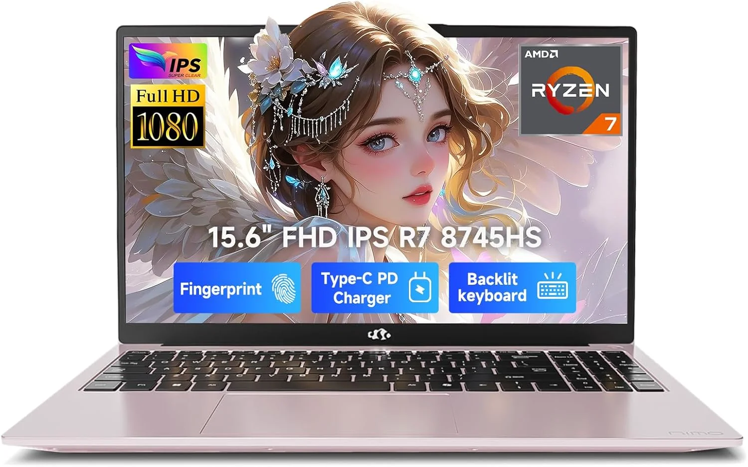 لپ تاپ گیمینگ 15.6 اینچی NIMO FHD IPS، رایزن 7 8745HS، رم 16 گیگابایتی DDR5، اس اس دی 512 گیگابایتی (8 هسته/16 رشته، تا 4.9 گیگاهرتز)، گرافیک Radeon 780M، کامپیوتر تجاری با صفحه کلید دارای نور پس زمینه 100 واتی Type-C، اثر انگشت USB-C 4.0