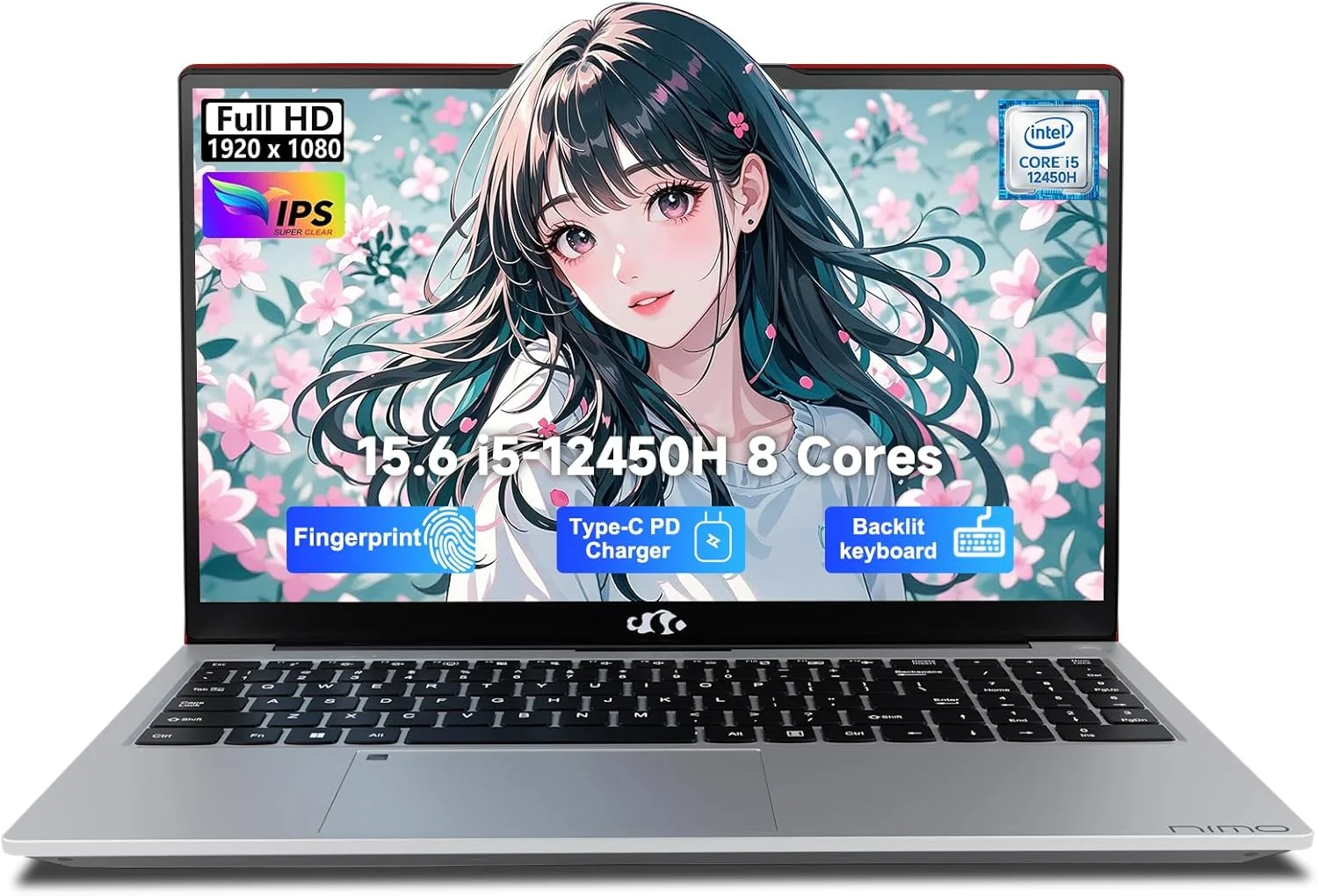 لپ تاپ 15.6 اینچی FHD IPS NIMO، رایزن 7 8745HS، رم 32 گیگابایتی DDR5، اس اس دی 1 ترابایتی (8 هسته/16 رشته، تا 4.9 گیگاهرتز)، گرافیک Radeon 780M، کامپیوتر تجاری با صفحه کلید دارای نور پس زمینه 100 واتی Type-C، حسگر اثر انگشت USB-C 4.0