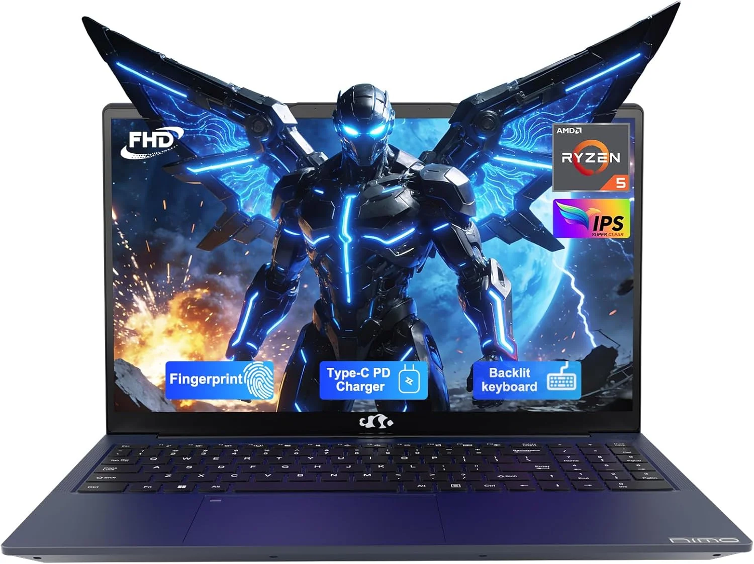 لپ تاپ 15.6 اینچی IPS FHD NIMO، رم 16 گیگابایتی SSD 512 گیگابایتی Ryzen 5 (بهتر از i5-1135G7، 4 هسته تا 3.7 گیگاهرتز) کامپیوتر دانشجویی با Type-C 65W، حسگر اثر انگشت، صفحه کلید با نور پس زمینه، BT5.2، برای خانه