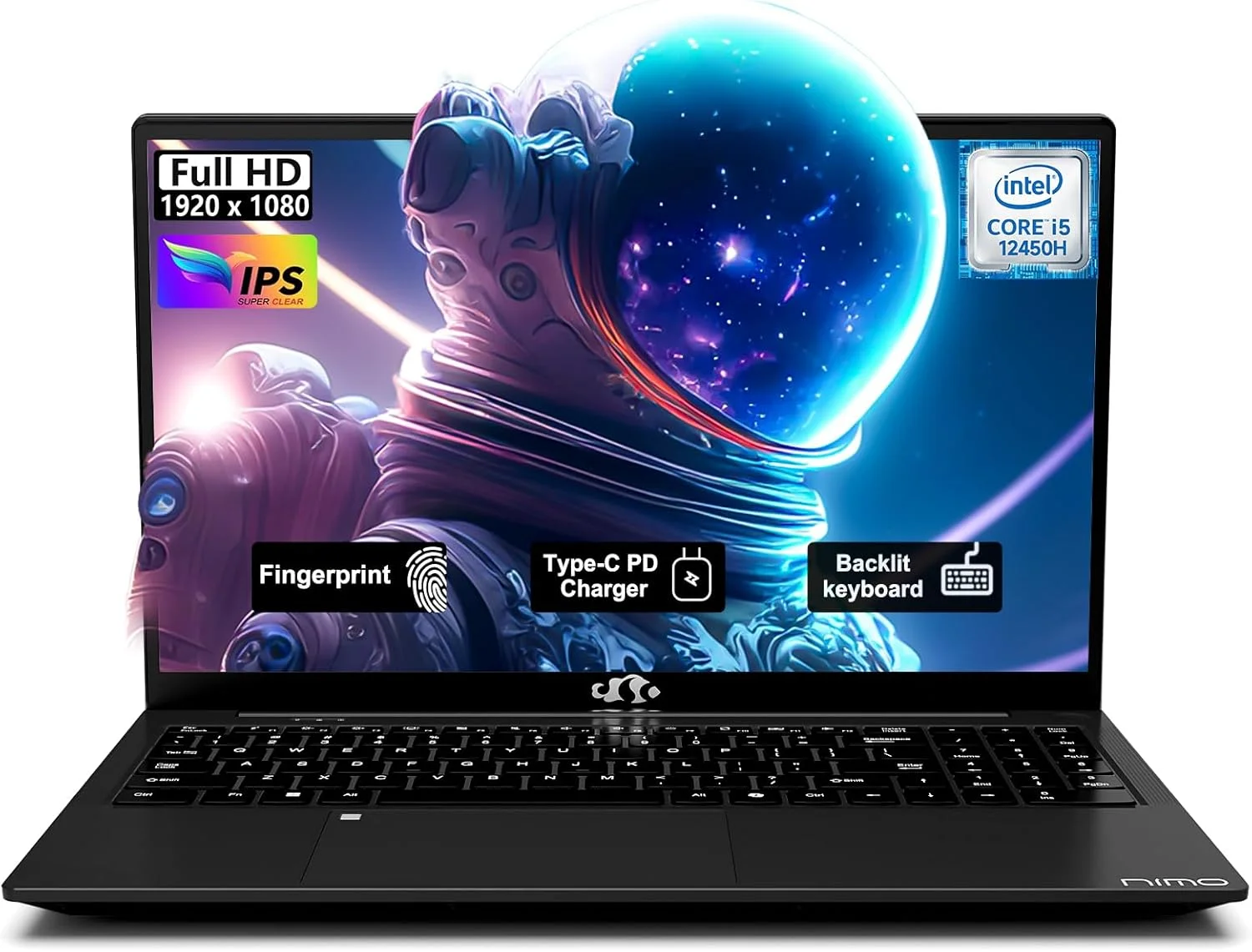 لپ تاپ تجاری 15.6 اینچی NIMO FHD IPS، پردازنده 8 هسته ای i5-12450H، رم 16 گیگابایتی، حافظه SSD 1 ترابایتی (تا 4.4 گیگاهرتز)، کامپیوتر دانشجویی با پورت Type-C 100 واتی، حسگر اثر انگشت، کیبورد با نور پس زمینه، WiFi-6 و Numpad