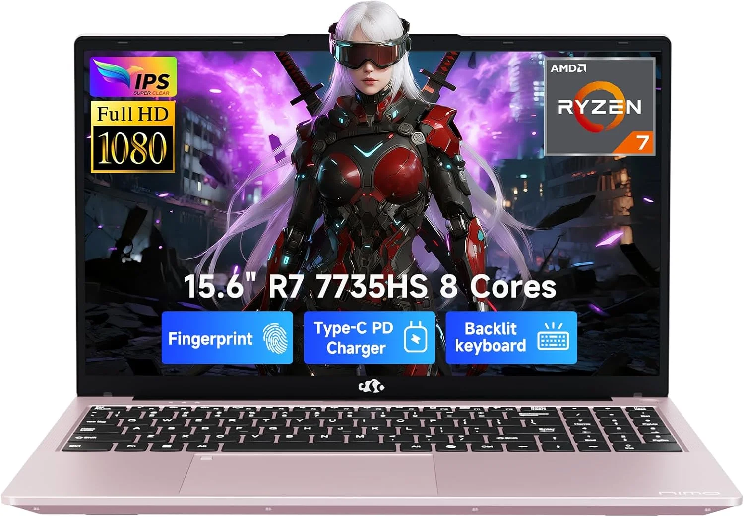لپ تاپ گیمینگ 15.6 اینچی IPS FHD NIMO، پردازنده 8 هسته ای Ryzen 7 7735HS، رم 16 گیگابایتی DDR5، کامپیوتر 1 ترابایتی SSD با Radeon 680M، کیبورد با نور پس زمینه Type-C 100W و باز کردن قفل با اثر انگشت