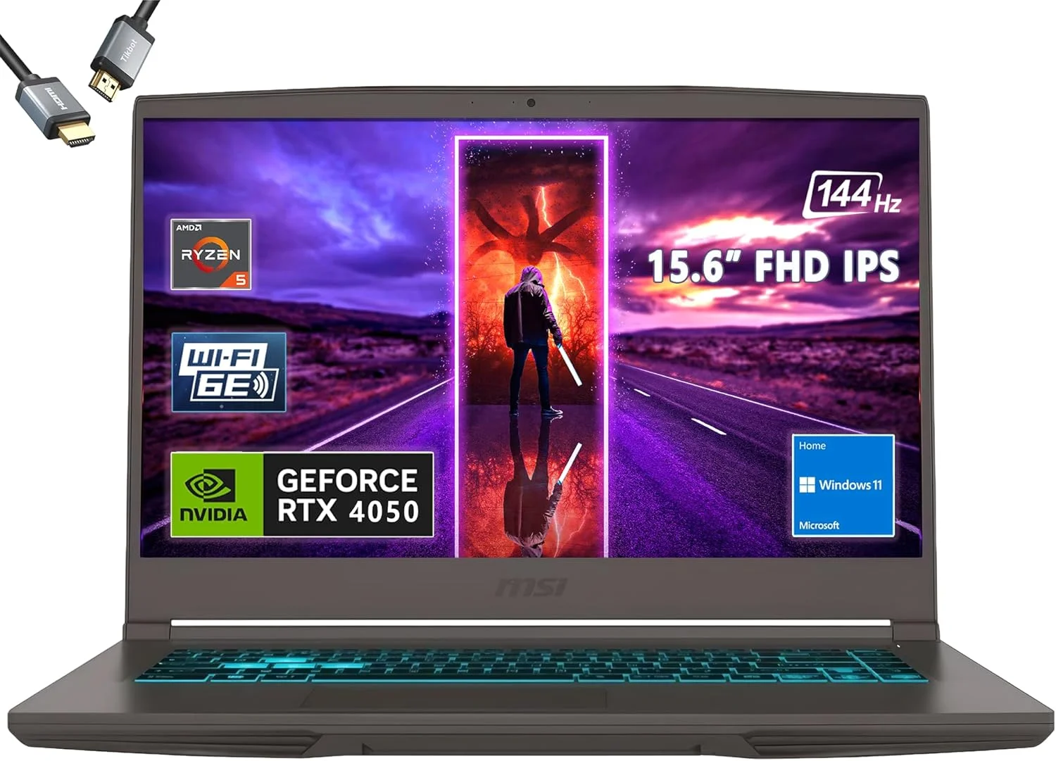 لپ تاپ گیمینگ MSI Thin 15 با صفحه نمایش 15.6 اینچی 144 هرتز، AMD R5-7535HS، RTX 4050، ویندوز 11، همراه با HDMI (رم 16 گیگابایت | SSD PCIe 1 ترابایت)