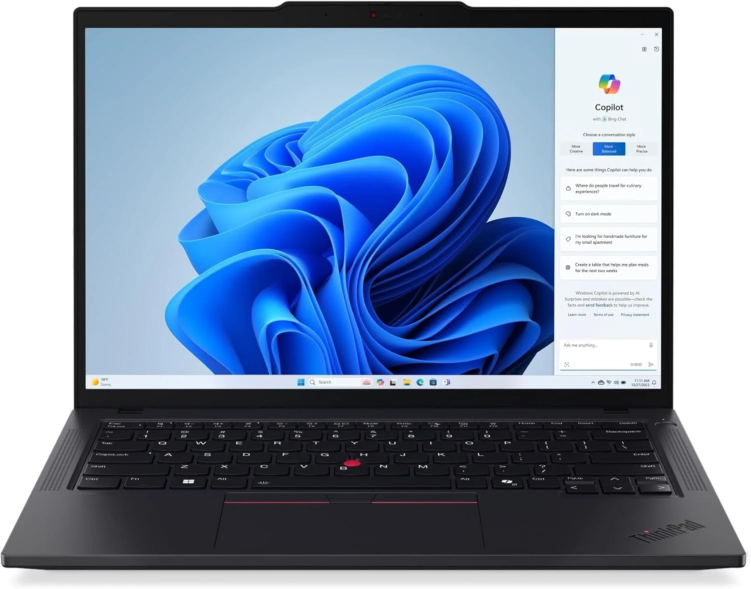 لپ تاپ تجاری لنوو ThinkPad T14 Gen 5، صفحه نمایش 14 اینچی WUXGA IPS، پردازنده Intel Core Ultra 7 155U، رم 16 گیگابایتی DDR5، حافظه SSD 512 گیگابایتی، تقویت کننده هوش مصنوعی Intel، صفحه کلید انگلیسی با نور پس زمینه، مشکی