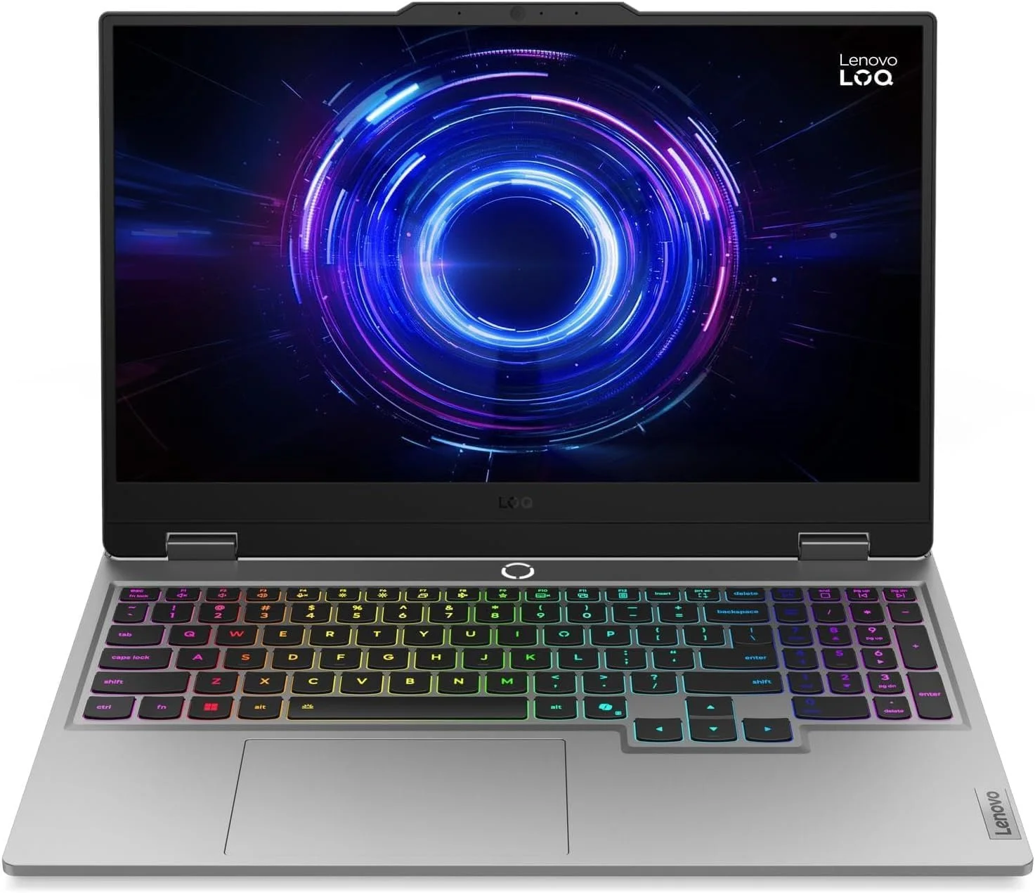 لپ تاپ گیمینگ لنوو LOQ 15IRX10، نمایشگر 15.6 اینچی FHD 144Hz IPS، پردازنده Intel Core i7-13700HX، رم 16 گیگابایتی DDR5، حافظه SSD 512 گیگابایتی، NVIDIA GeForce RTX 5050 8GB، کیبورد عربی/انگلیسی با نور پس زمینه سفید، خاکستری لونا