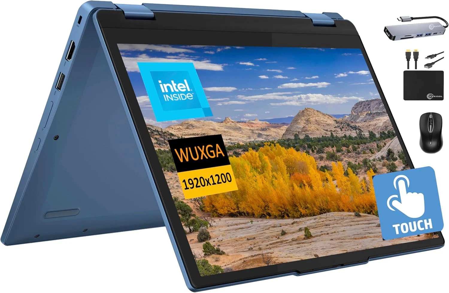 لپ تاپ 2 در 1 چرخشی Lenovo Chromebook Flex 3i (مدل 2024)، صفحه نمایش لمسی 12.2 اینچی WUXGA، پردازنده چهار هسته ای Intel N100، رم 4 گیگابایتی، 128 گیگابایت (64 گیگابایت eMMC + کارت 64 گیگابایتی)، وب کم WiFi، باتری با عمر بیش از 12 ساعت، سیستم عامل Chrome + لوازم جانبی Marxsol