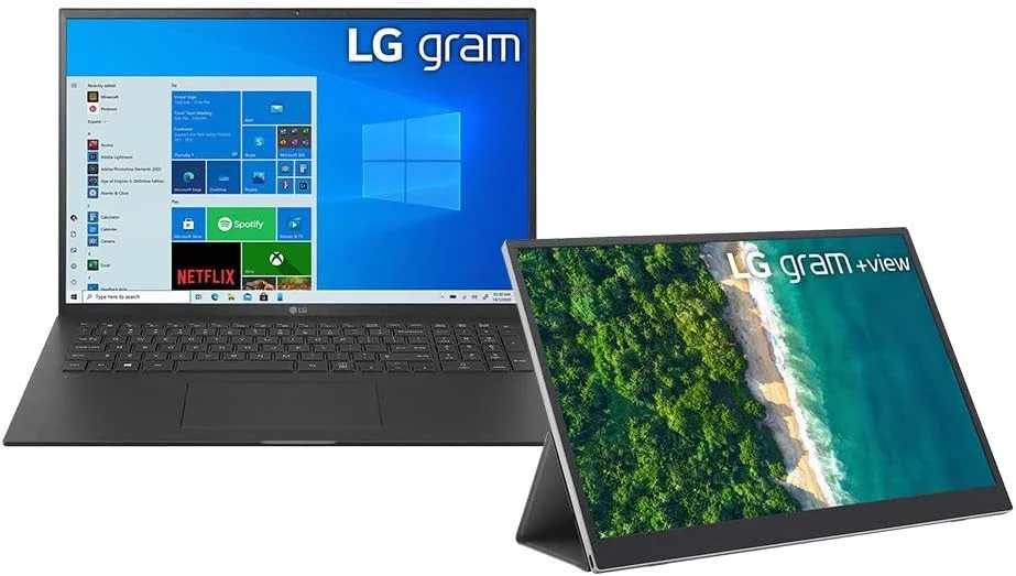 لپ تاپ فوق سبک وزن ال‌جی Gram 17Z90P-G، پردازنده Intelcore I5-1135G7، صفحه نمایش 17 اینچی، 512 گیگابایت SSD، 8 گیگابایت رم، گرافیک Iris® PlUS، ویندوز 11 هوم، مشکی + مانیتور 16 اینچی LG gram +view IPS (بازسازی شده)