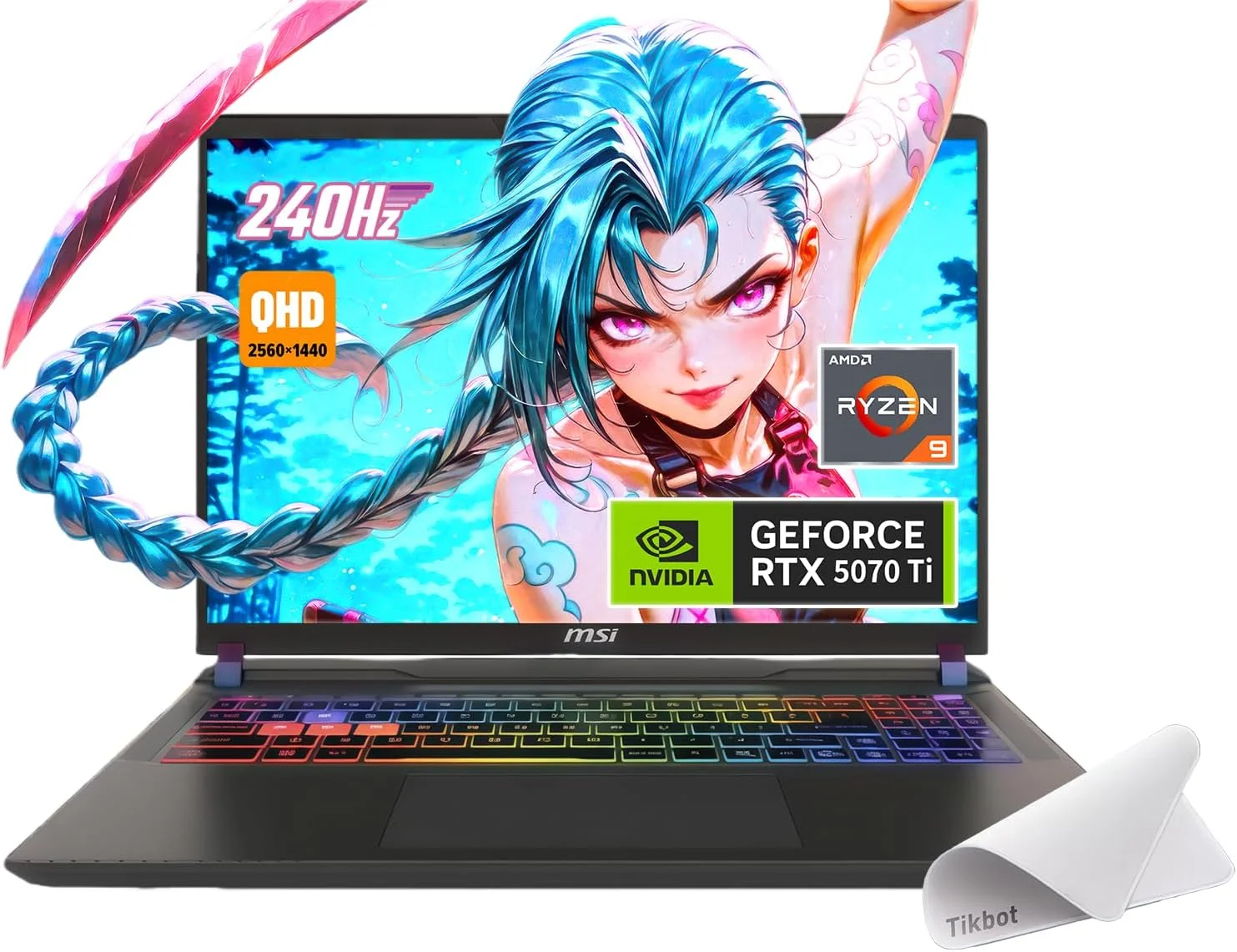لپ تاپ گیمینگ ام اس آی Vector 16 HX AI، نمایشگر 16 اینچی QHD+ IPS 240 هرتز، پردازنده AMD Ryzen 9-8940HX، کارت گرافیک GeForce RTX 5070 Ti، نور پس زمینه RGB، به همراه پد ماوس (ویندوز 11، 16 گیگابایت رم | 1 ترابایت PCIe SSD)